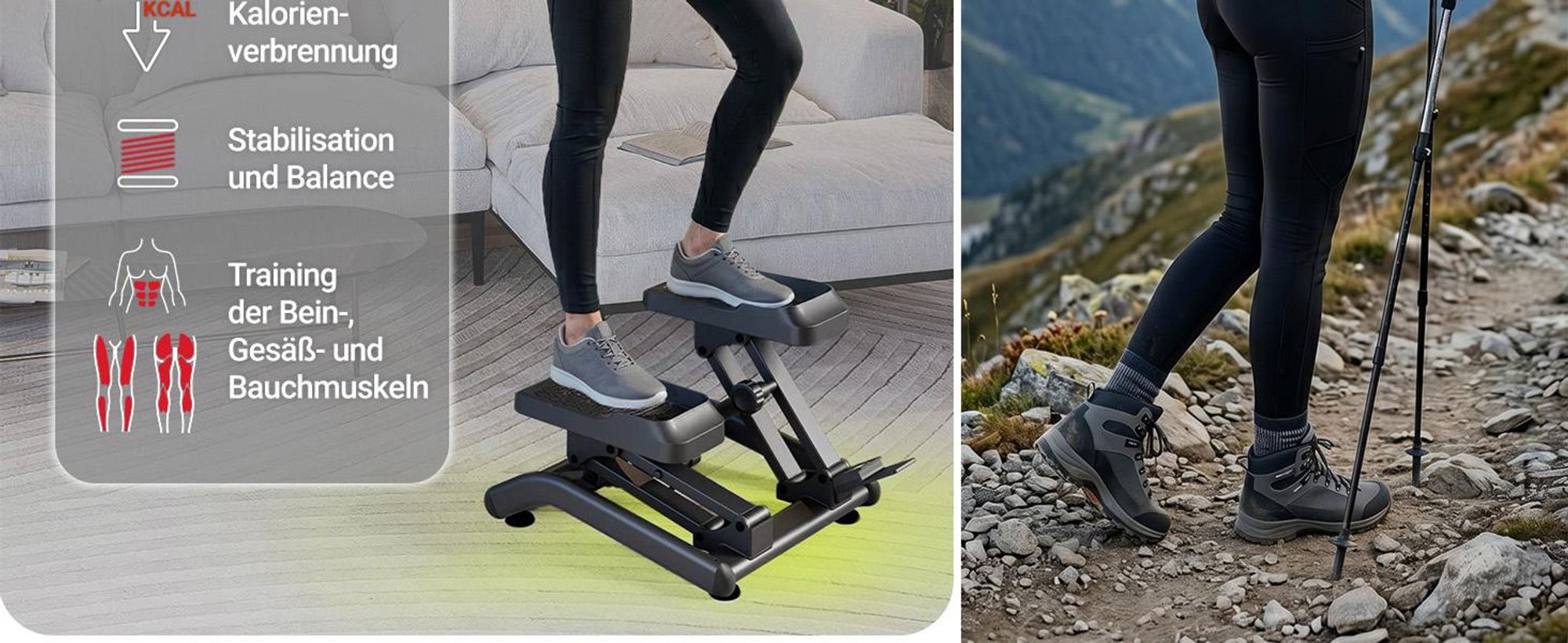 HOP SPORT Mini-Stepper für Zuhause 2 in 1 Up-Down Stepper HS-050B, Hometrainer für Zuhause mit LCD-Display, Fitnesstrainer leise rutschfest