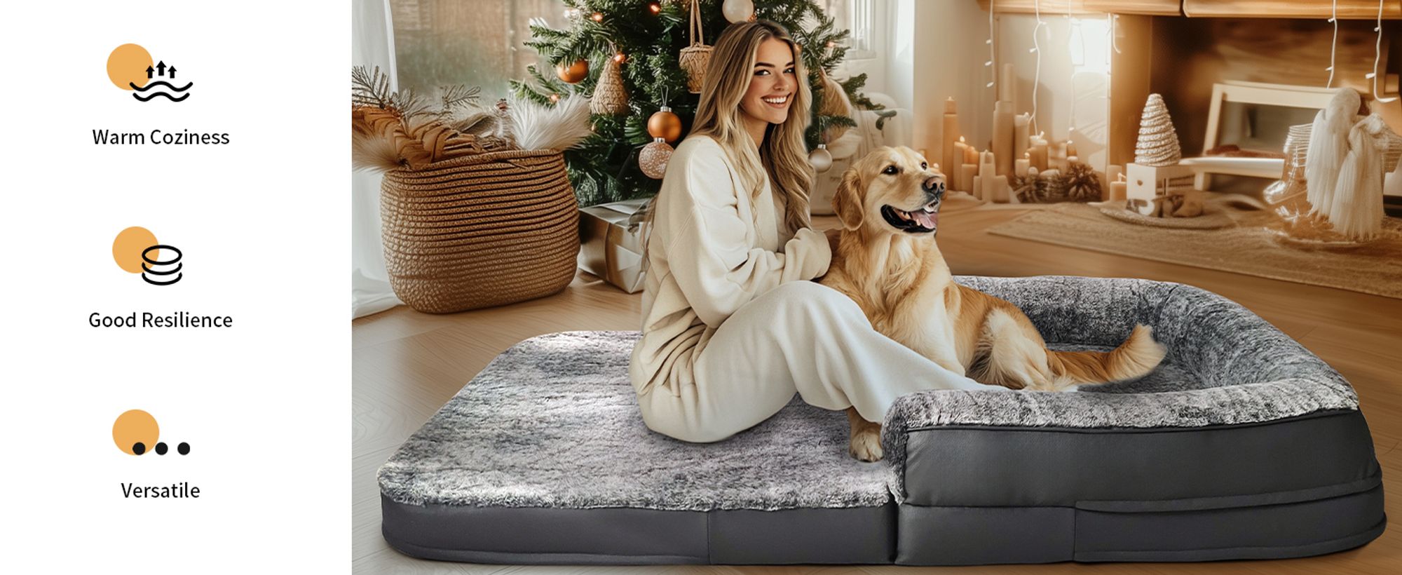 WISFOR Hundebett Extra Groß, Faltbar Hundekissen Haustierbett Tierbett Hundesofa, waschbar & rutschfest, 180 x 95 x 28 cm