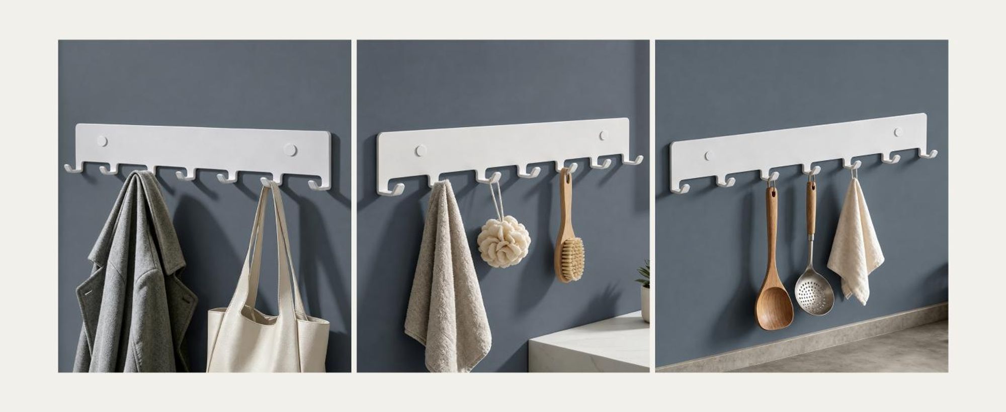 doporro Garderobenleiste mit 7 Haken, Wandgarderobe mit Garderobenhaken, Wandhaken, für Flur, Bad und Küche, weiß, Stalo-17