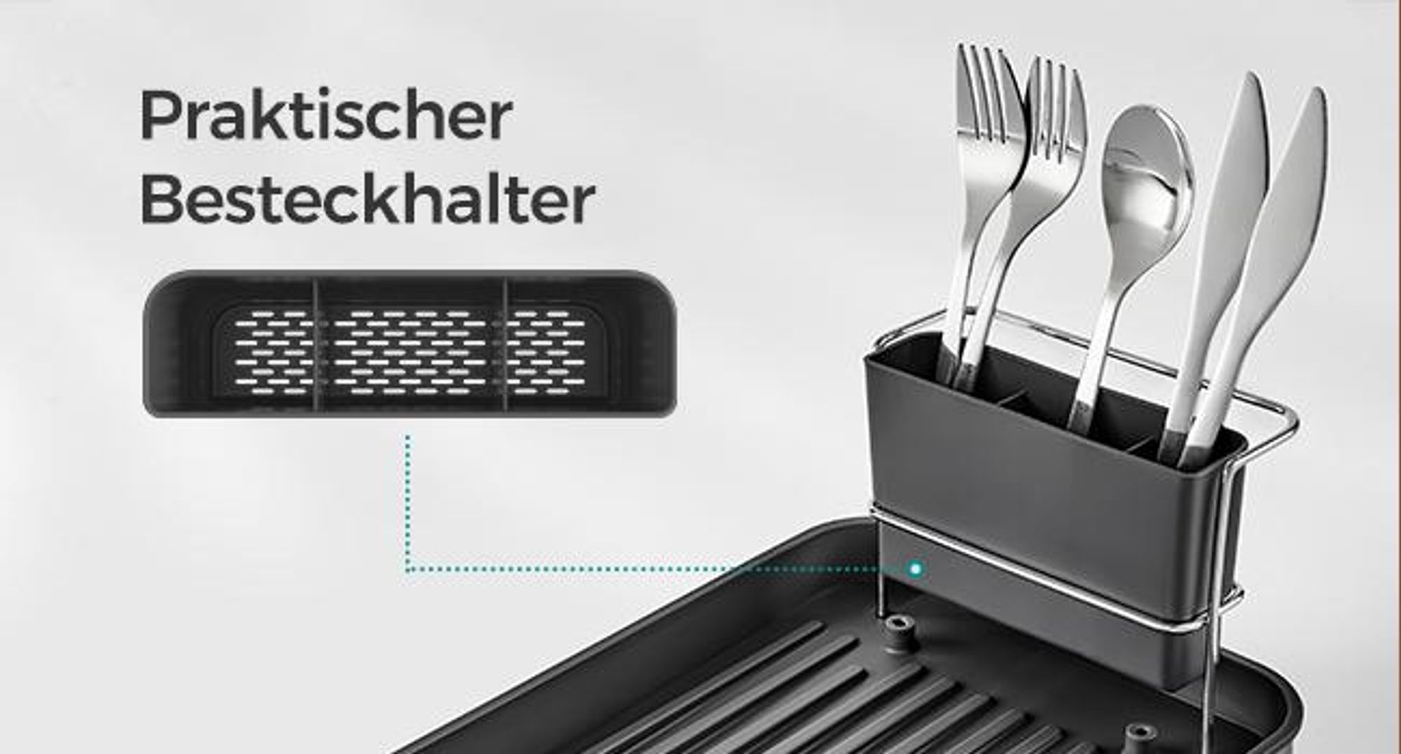 Abtropfgestell klein, Geschirr-Abtropfgestell für Spüle, Abtropfständer, Abtropfgitter Edelstahl, Abtropfschale, Besteckhalter