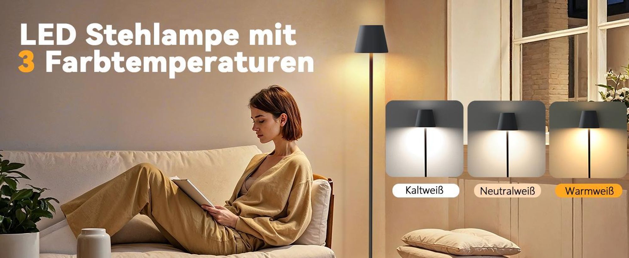 ZMH Stehlampe Wohnzimmer LED Dimmbar Stehleuchte Schwarz Standleuchte Modern USB Akku Stehlampe Lampe mit 3 Farbtemperaturen für Schlafzimmer Arbeitszimmer und Büro 125 cm