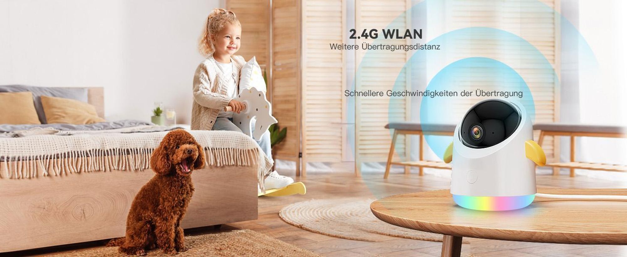 5" Babyphone mit Kamera APP 360° WLAN Video Babyfone RGB Nachtsicht Weinen/Bewegungs/Geräusch-Erkennung Temperaturanzeige mit Halterung & 2*32G Karte