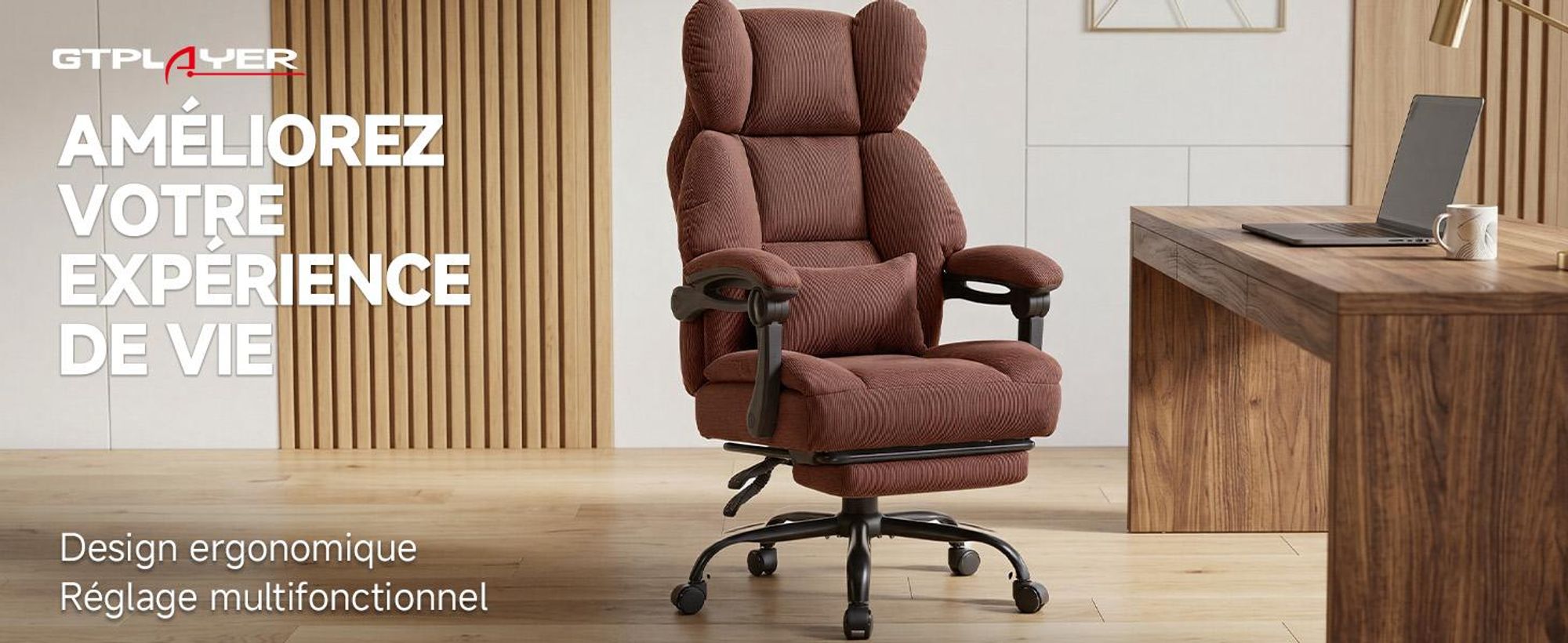Chaise de gaming GTPLAYER, chaise de bureau ergonomique avec repose-pieds et support lombaire, fauteuil de bureau haut de gamme pour grandes personnes, chaise de bureau large et réglable en hauteur