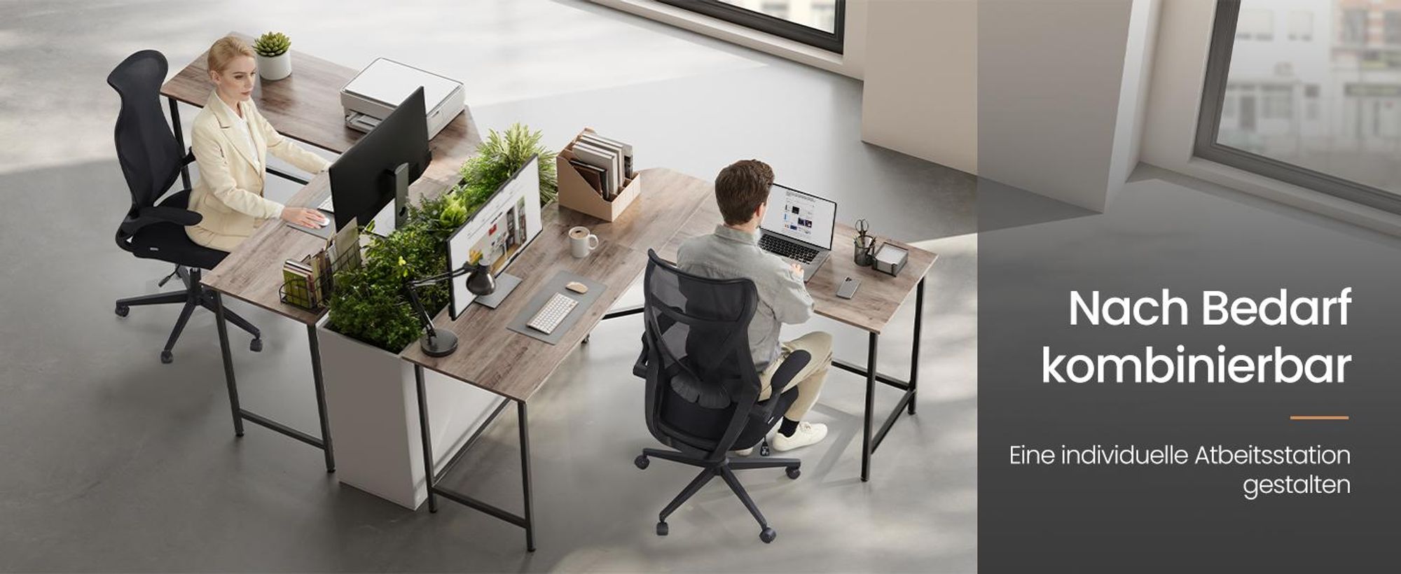 VASAGLE Eckschreibtisch, L-förmiger Computertisch, 140 x 140 cm, für Büro, einfacher Aufbau, greige-schwarz