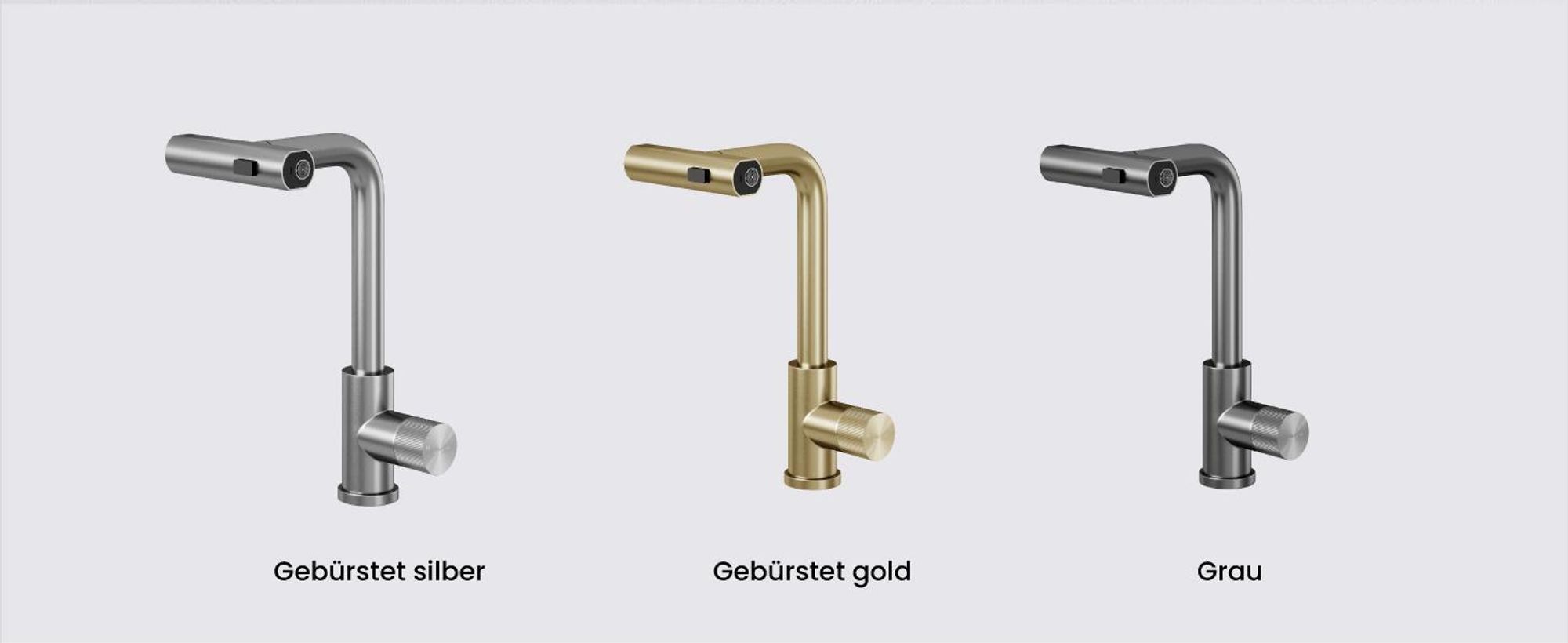 Mai & Mai Wasserhahn Küche Küchenarmatur mit Brause Ausziehbar, Küchenwasserhahn 360°Schwenkbar 3 Sprühfunktionen, Mischbatterie Silber Turnix-02