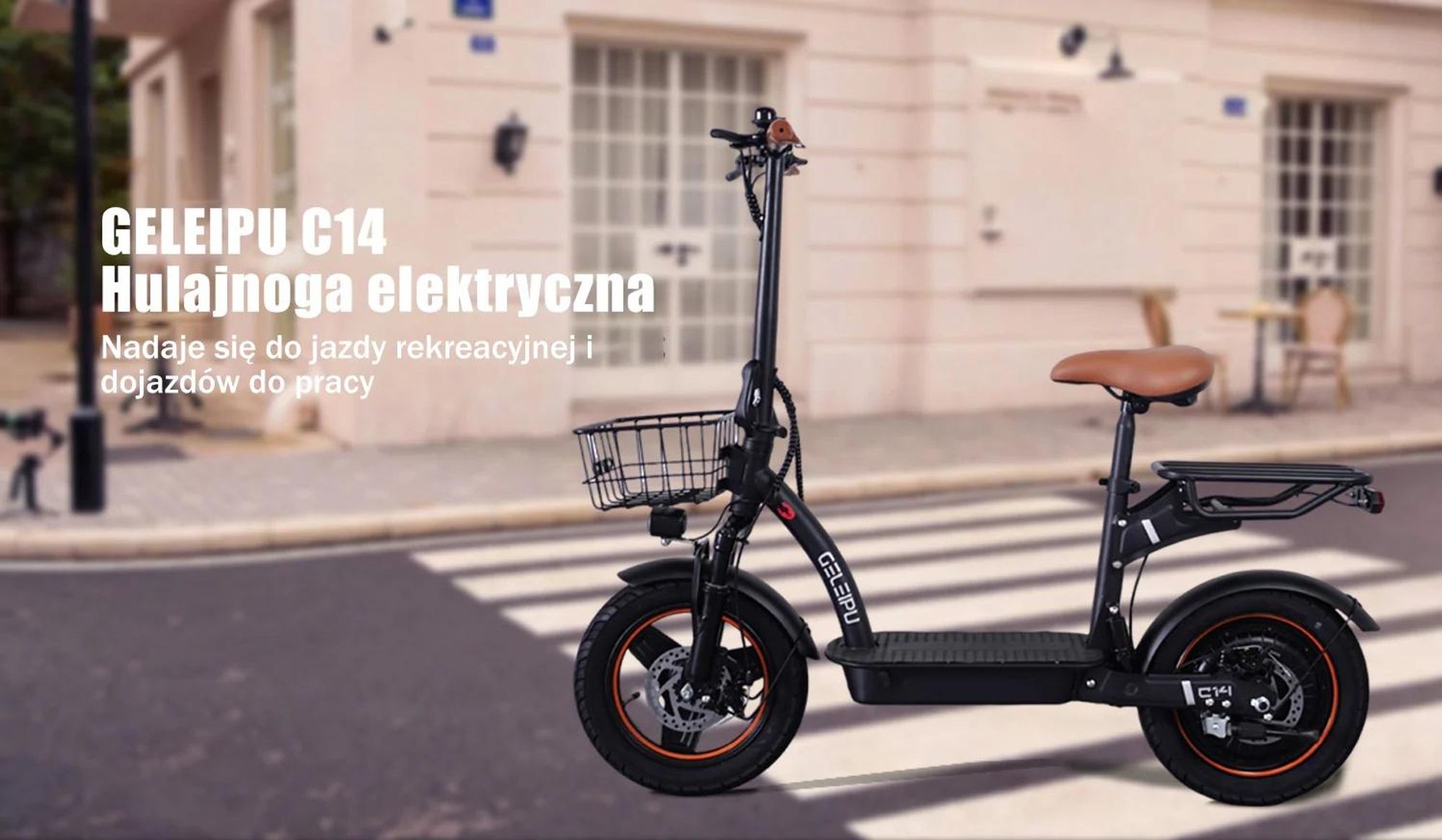 E-skuter 48V17.5Ah 14'' Z Hamulcem Tarczowym Mechanicznym I Żelazną Ramą - Czarną