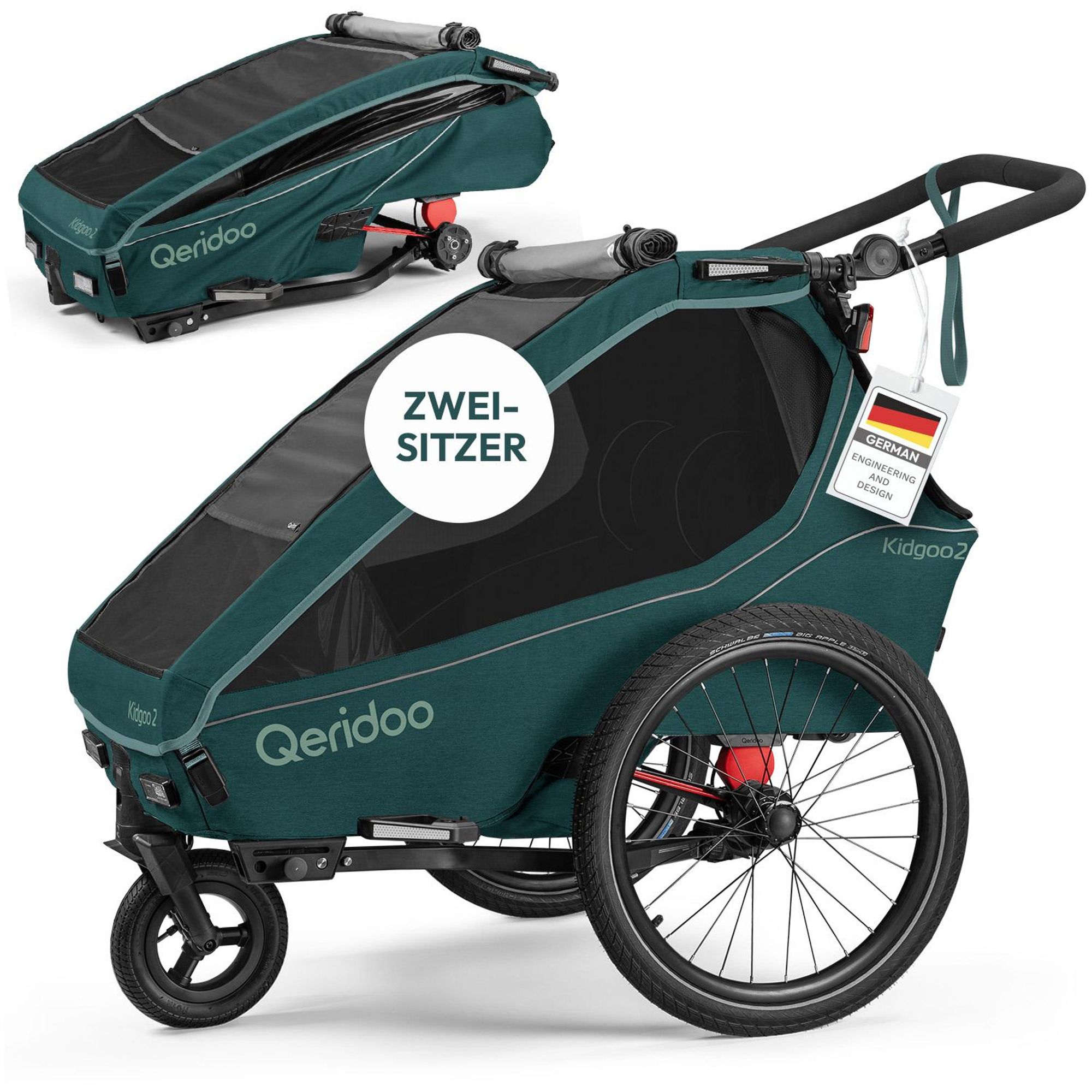 Qeridoo Kidgoo 2- Kinderfahrradanhänger für 2 Kinder, Farbe: Pacific Blue