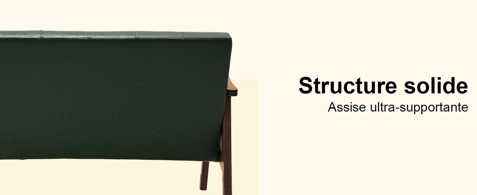 Canapé scandinave pour 2 personnes, en similicuir, avec accoudoirs, structure en bois massif, idéal pour le salon, la chambre ou le bureau, capacité de charge de 240 kg, dimensions : 124 x 74 x 75 cm, couleur : noir