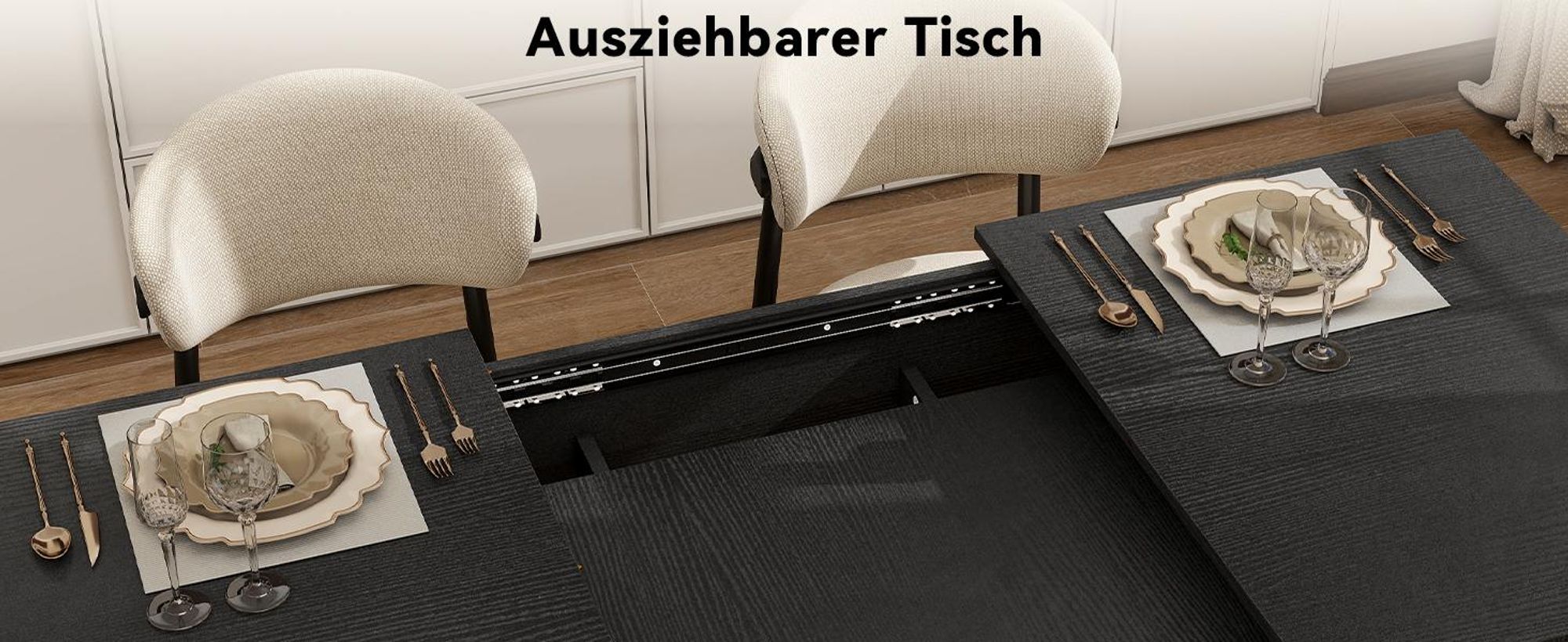 Puluomis Ausziehbarer Esstisch, Erweiterbarer Tisch 70x105-150cm, Klapptisch mit Verstärkter MDF-Platte, Küchen-/Wohnzimmertisch schwarz