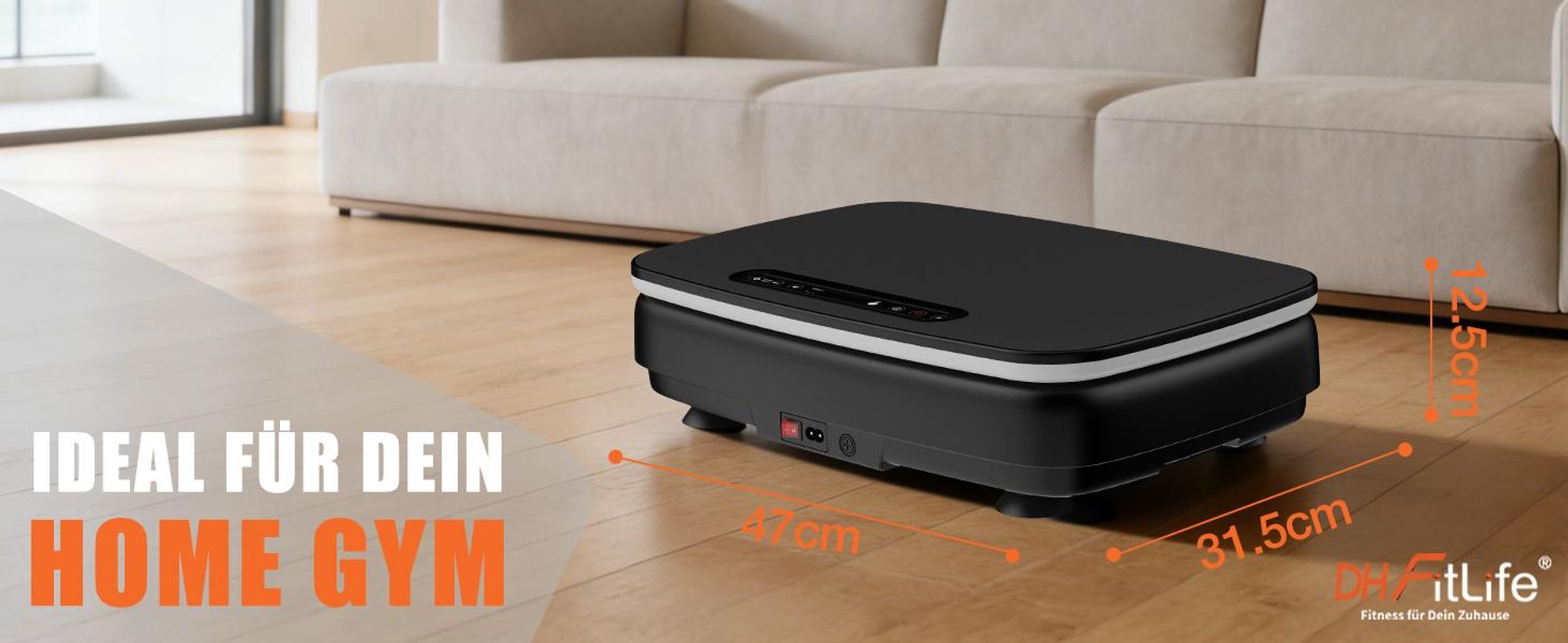 DH FitLife Vibrationsplatte für Zuhause, 0–99 Stufen, 9 Auto-Programme, leise mit Saugnäpfen, Bluetooth Lautsprecher, inkl. Zugbänder, 150kg