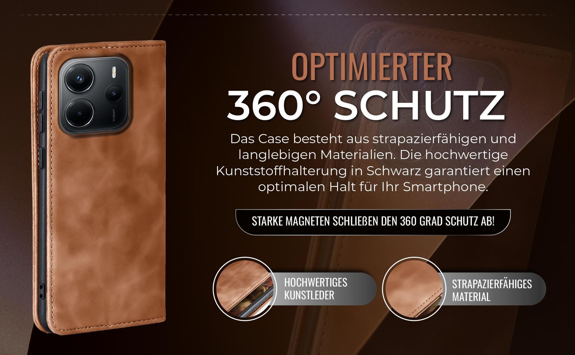 Hellbraune Handyhülle für Xiaomi Redmi Note 14 mit 360 Grad Schutz