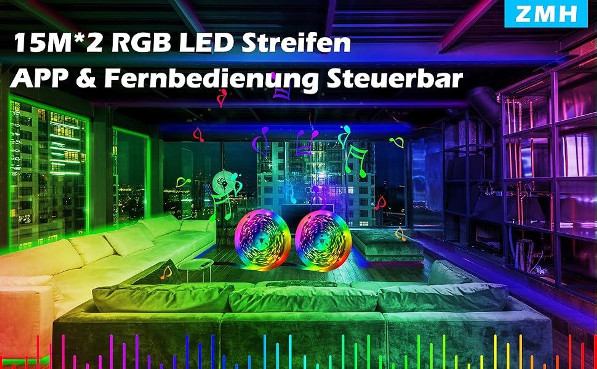 ZMH LED pásky 30m Smart RGB 16 milionů barevných variací nastavitelných pomocí aplikace pro dálkové ovládáníVhodné pro pártyVánoční dekorace