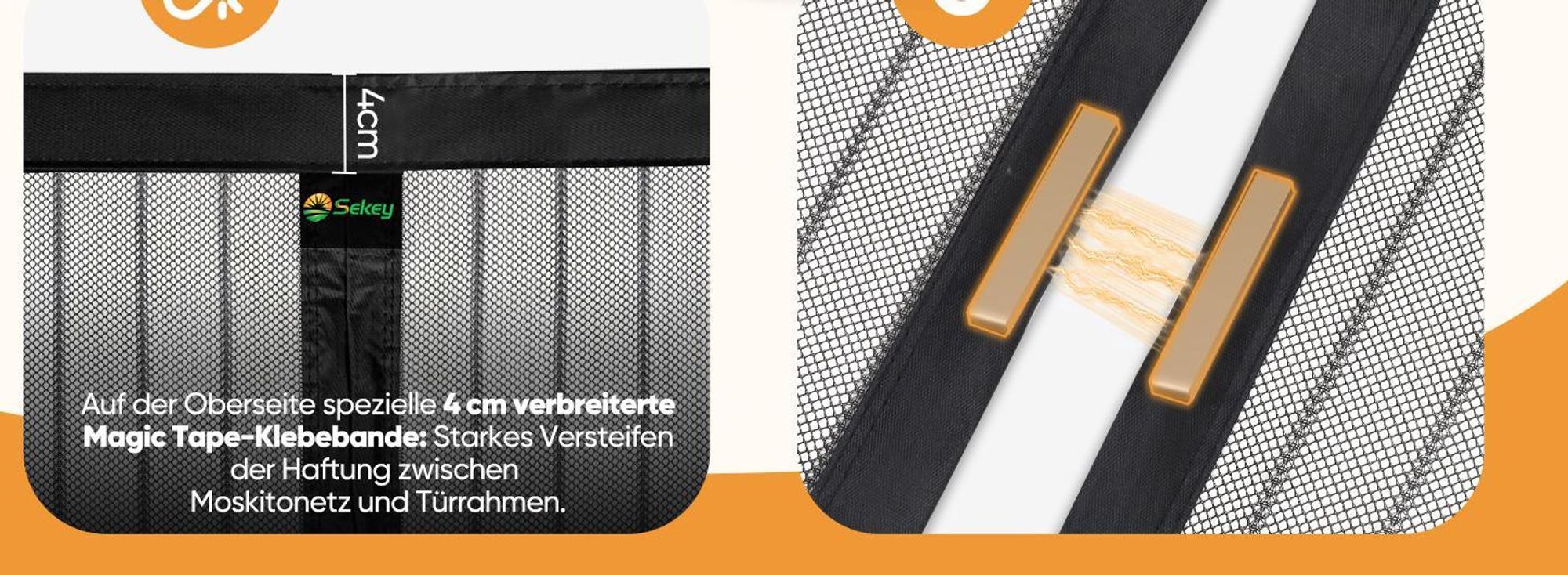 Sekey Fliegengitter Tür 80x210 cm – Magnet Insektenschutz für Balkon- & Haustüren, einfache Montage ohne Bohren, Schwarz