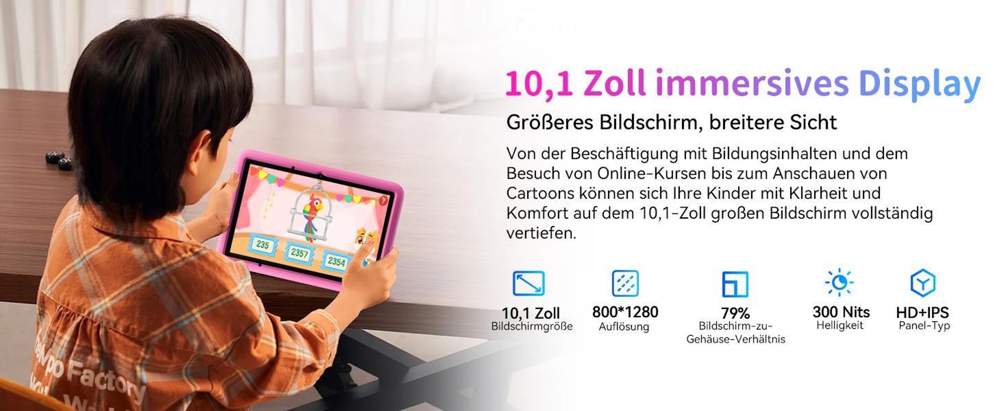 Blackview TabA6Kids 10“ Kinder Tablet, 1280*800, 12+128GB(1TB TF), WiFi 6, Octa Core Tablet für Kinder, Widevine L1, 5100mAh, BT 5.2, Elternkontrolle