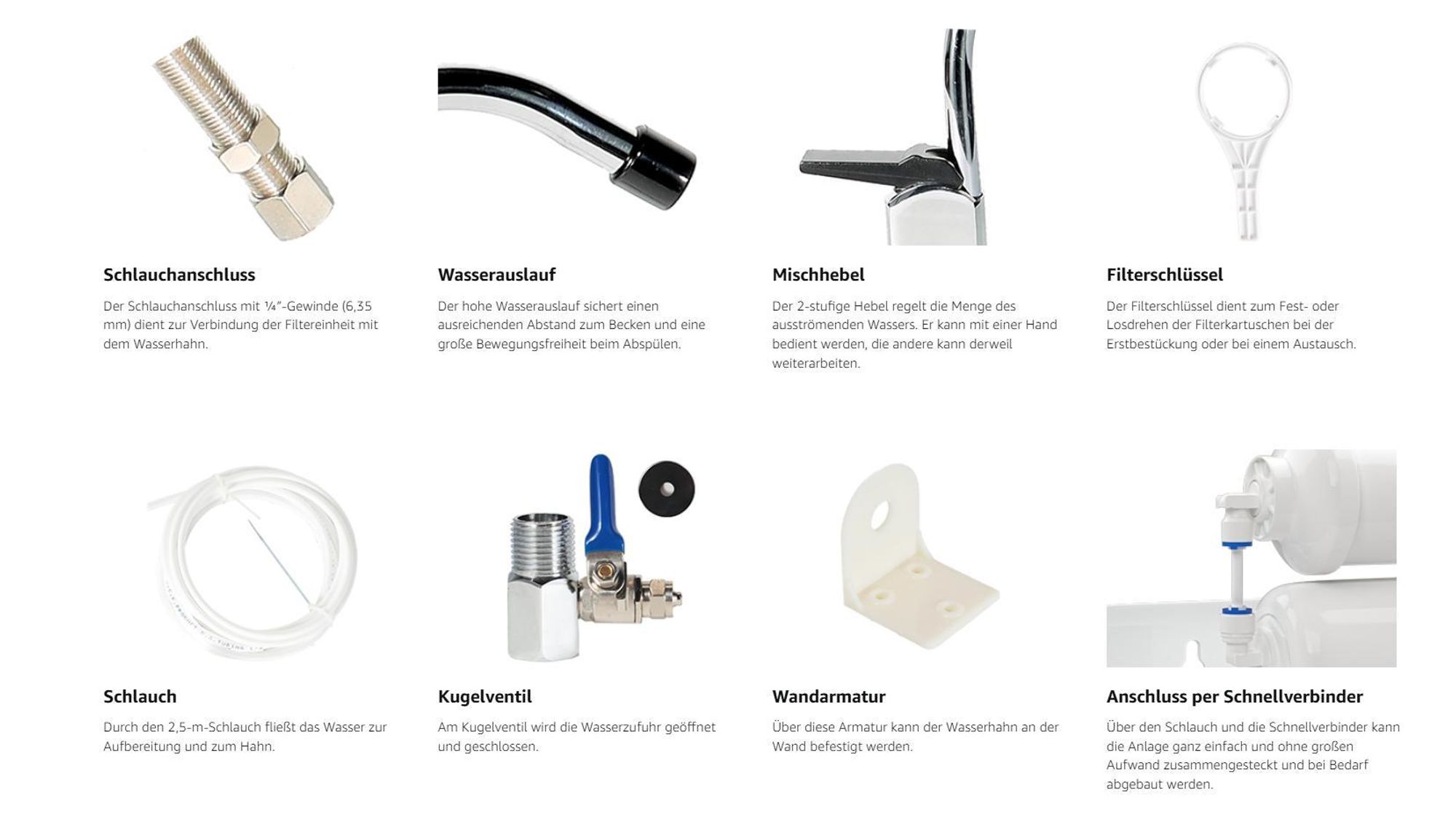 Naturewater NW-PR305 5 Stufen Wasserfilter, 5 µ, PP Kartusche, Untertischfilter Wandhalterung, Filterschlüssel, Sedimentfilter Aktivkohle, Wasserhahn, 2,5m Schlauch, Kurzdreiwegeventil, Kugelhahn