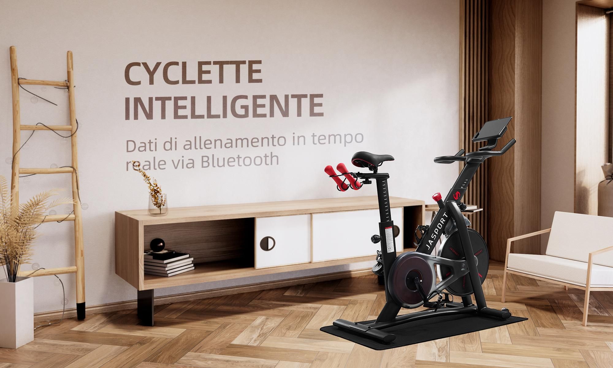 JASPORT S3 cyclette e bici da  per casa, silenziosa, resistenza magnetica, volano da 7,5 kg, Bluetooth, Kinomap e Zwift – nera
