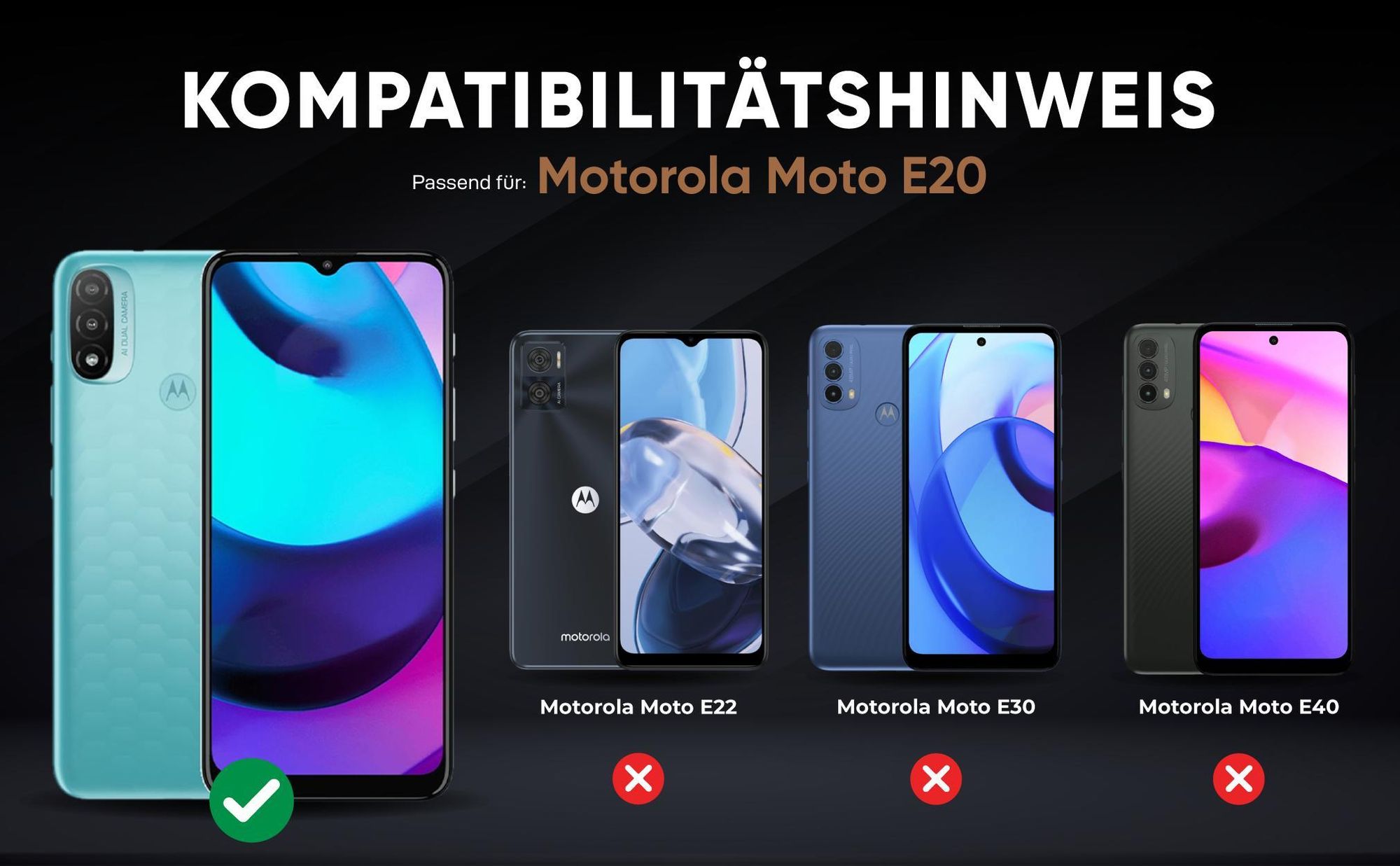 Kompatibilitätshinweise Hülle für Motorola Moto E20
