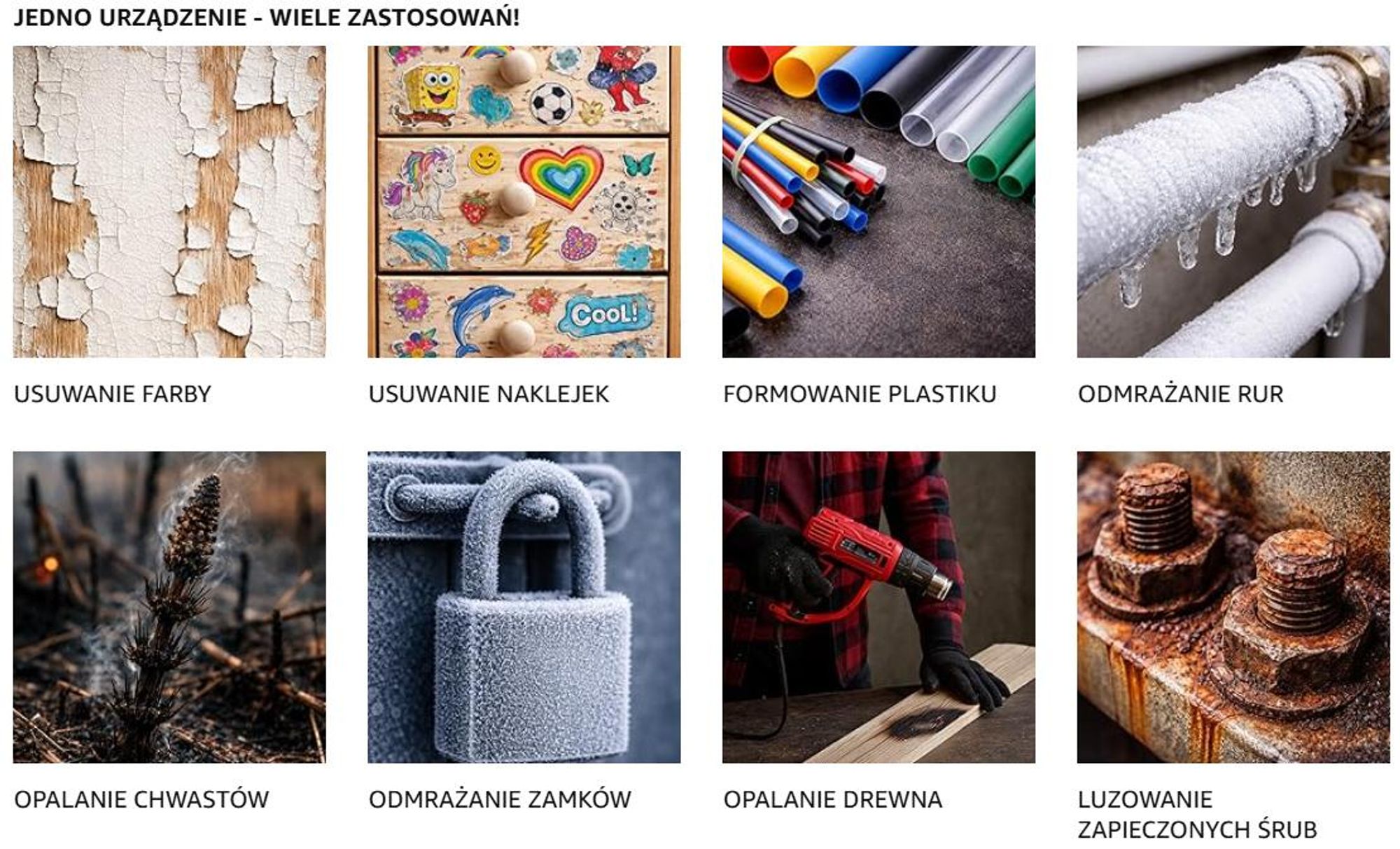 Opalarka Elektryczna, 2000W, Pistolet na Gorące Powietrze, Do Drewna, Farby, Folii, Zestaw 4 dysz + Skrobak + Walizka, 450°C, 600°C