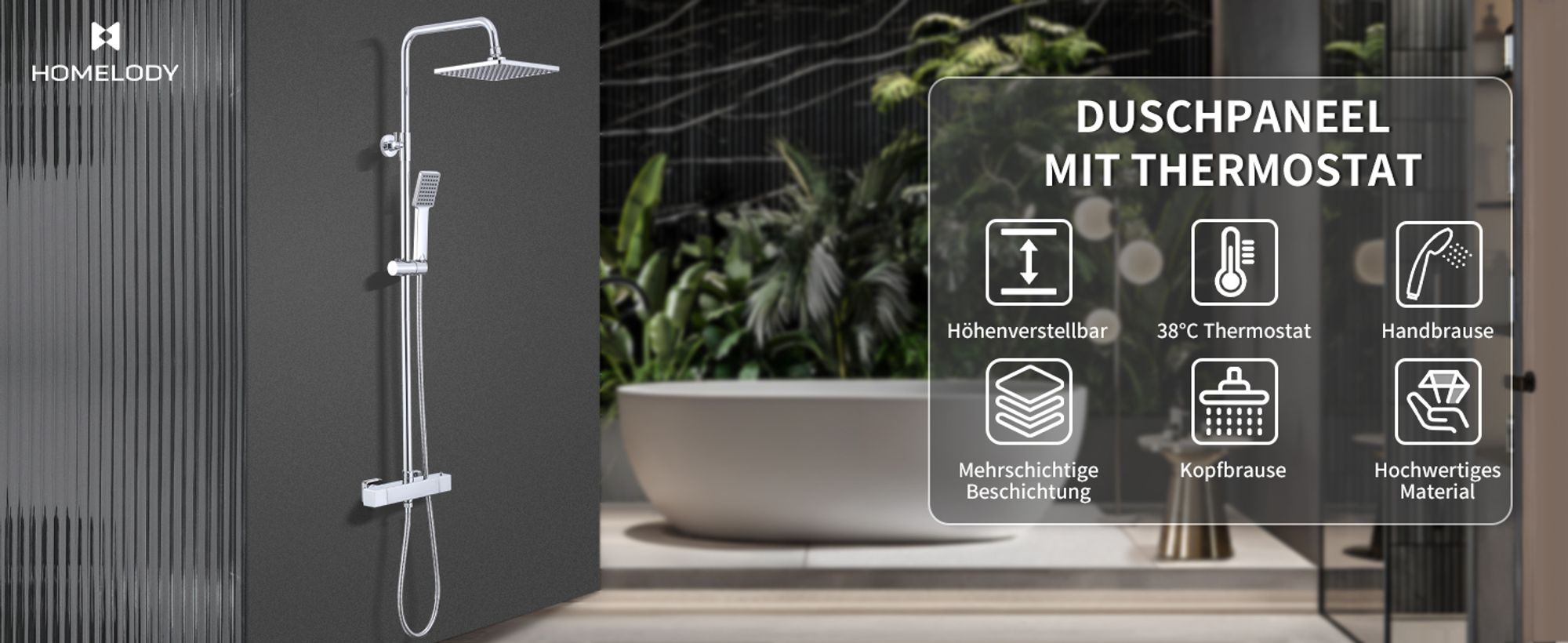 Homelody Thermostat Duschsystem messing mit Kopfbrause Handbrause Hochdruck-Niederschlag Duschkopf