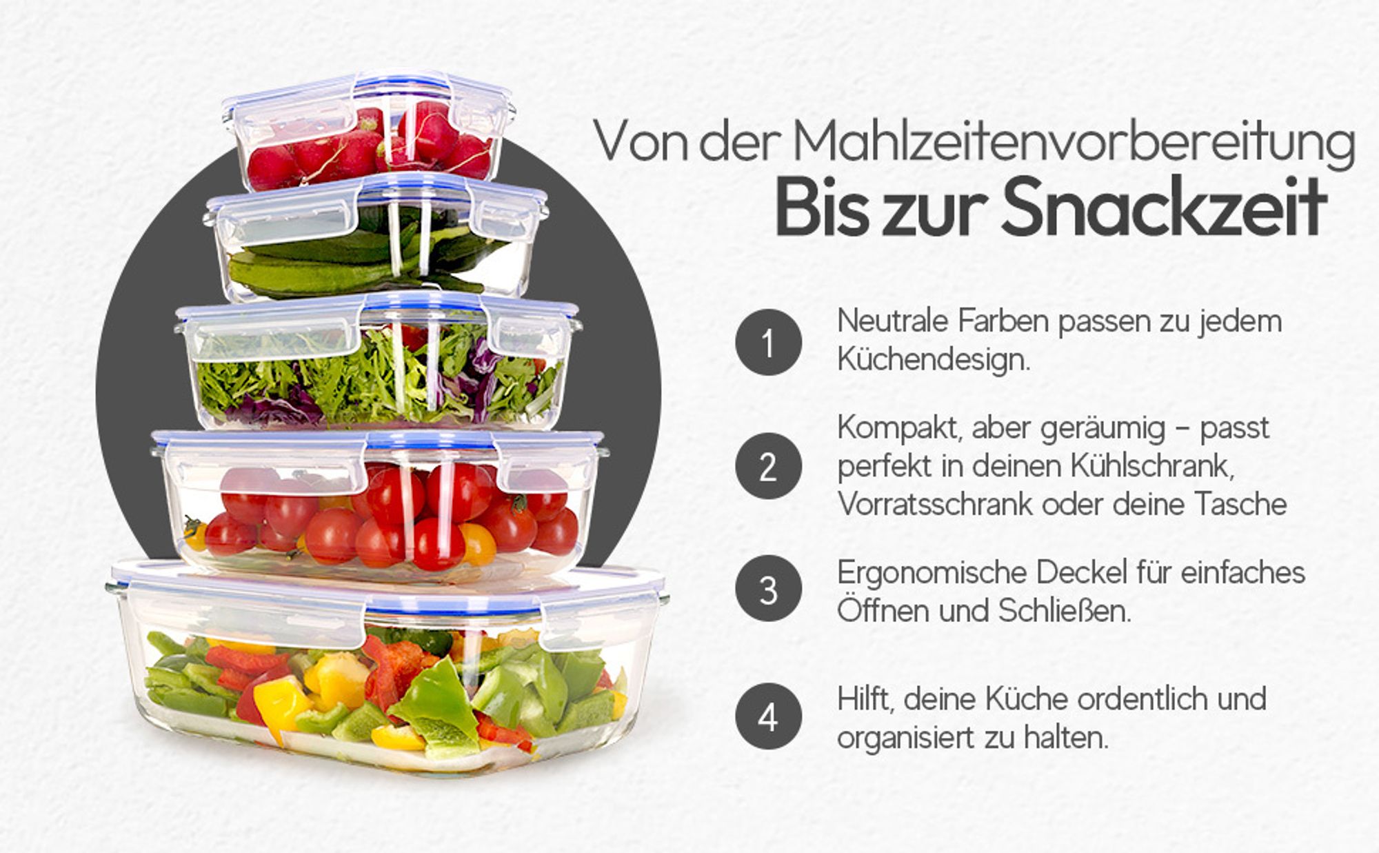 Meisterhome® Frischhaltedosen Glas - Ofenschalen Set – Mit Deckel - Aufbewahrungsbox - Ofen – Meal Prep Behälter - 5-teiliges Set - Luftdicht - Frisch