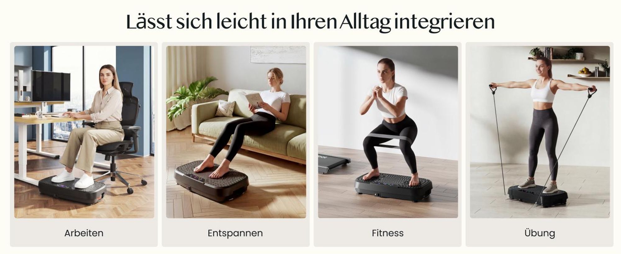 FLEXISPOT Vibrationsplatte, BIS 200KG, 120 Stufen, vielseitige Programme, LED Display, Fernbedienung, 2 Widerstandsbänder, integrierte Räder Schwarz