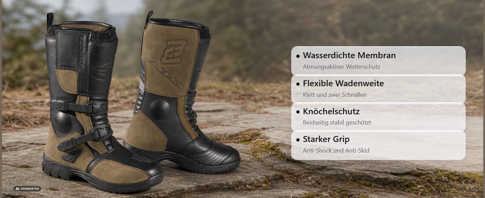 Bogotto ADX-E wasserdichte Motorradstiefel, schwarz/braun, 43