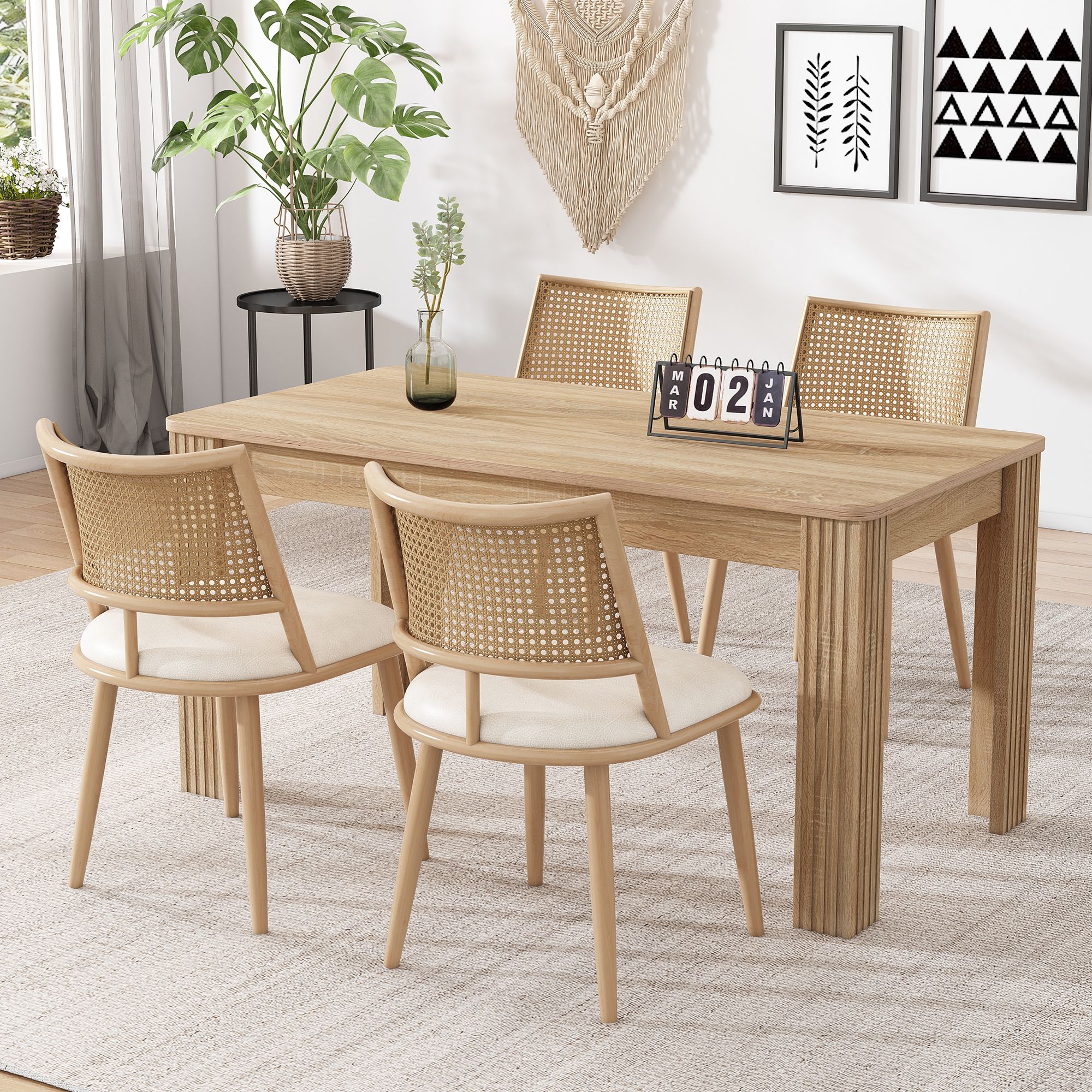 Flieks Rattan Esszimmerstühle 4er Set, Esstischstühle Küchenstühle mit Metallbeinen, Gartenstuhl Freizeitstuhl Wohnzimmerstuhl, PU, Beige