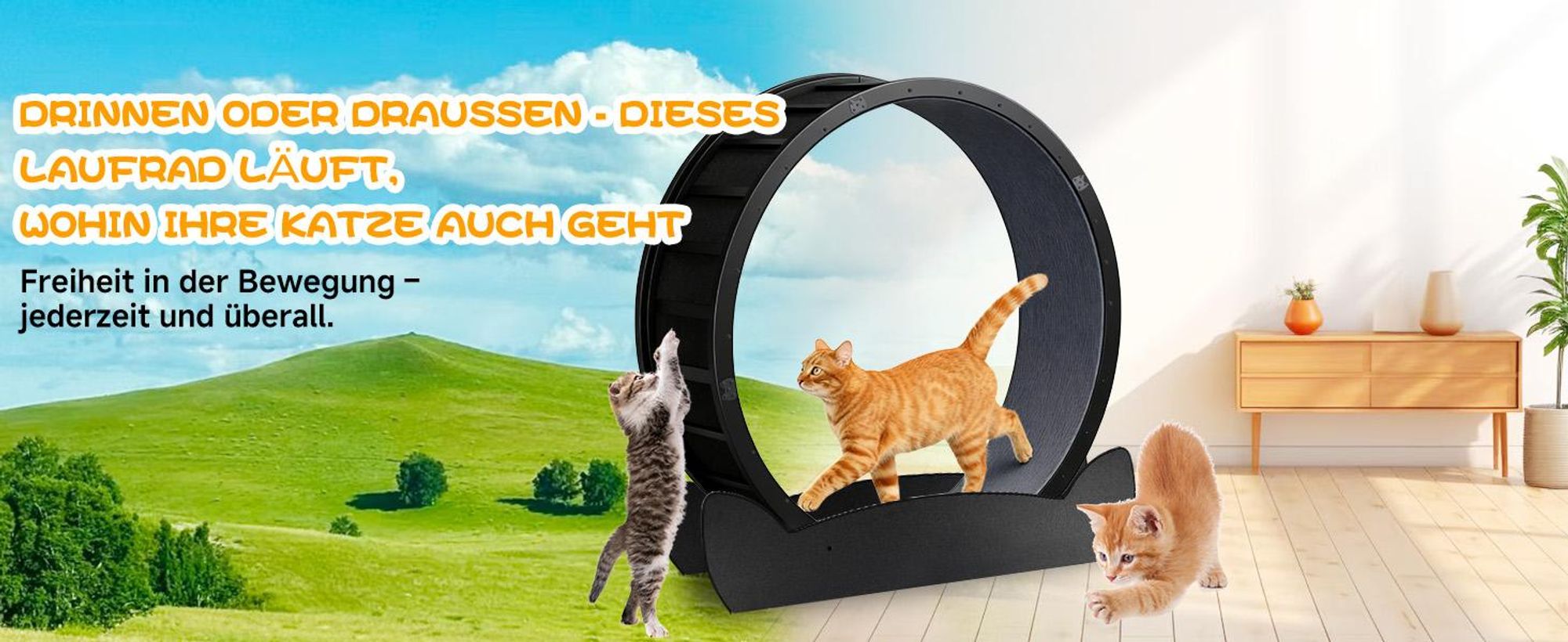 GTPLAYER Katzenlaufrad, laufrad Katze, Extra großer 100 cm, ultraleises Laufrad mit Abnehmbarer Teppich und Spielzeug, Aufkleber, Verriegelung, geeign