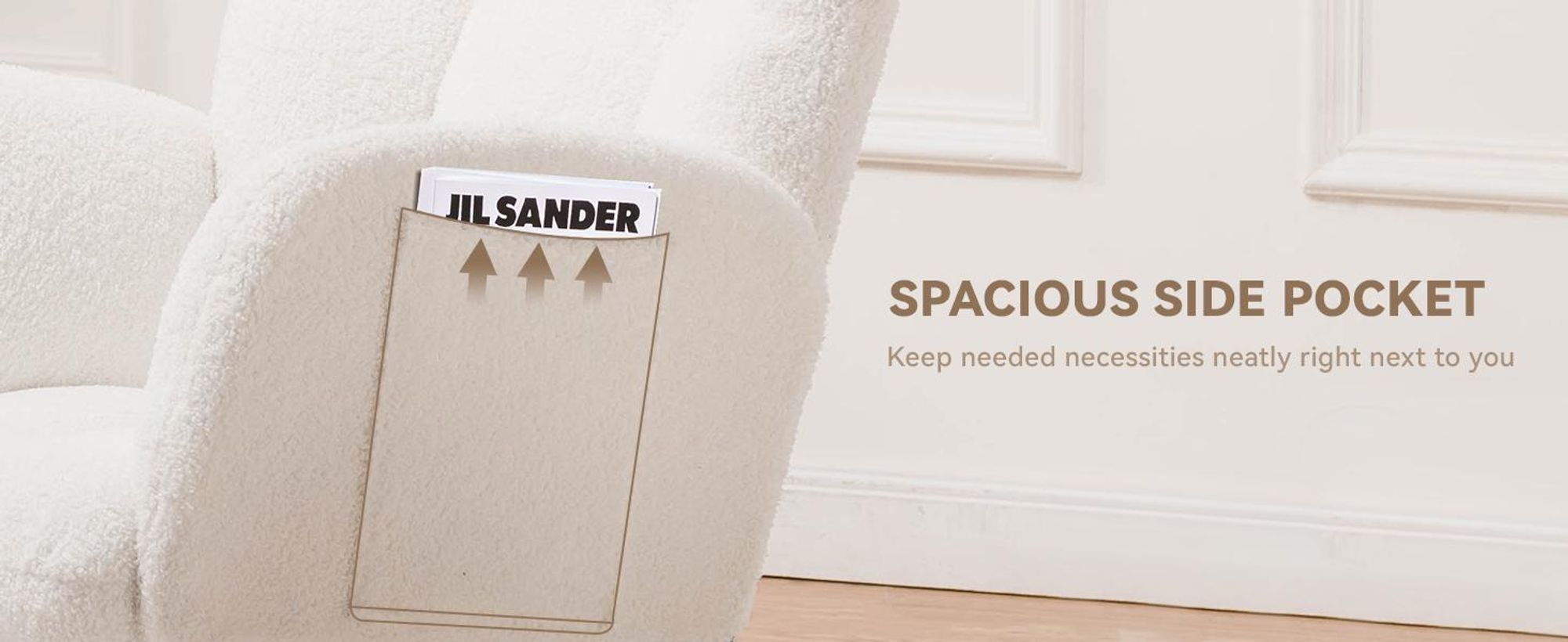 COMHOMA Fauteuil à bascule, fauteuil de relaxation avec accoudoirs, fauteuil à oreilles en peluche Teddy Fauteuil à bascule, supporte jusqu'à 150 kg pour chambre à coucher, salon Blanc