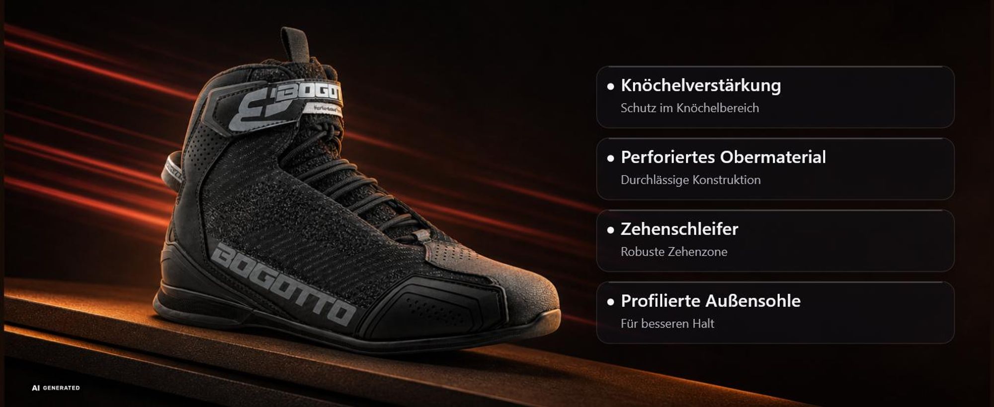 Bogotto Tokyo perforierte Motorrad Schuhe, schwarz/weiß/rot, 45