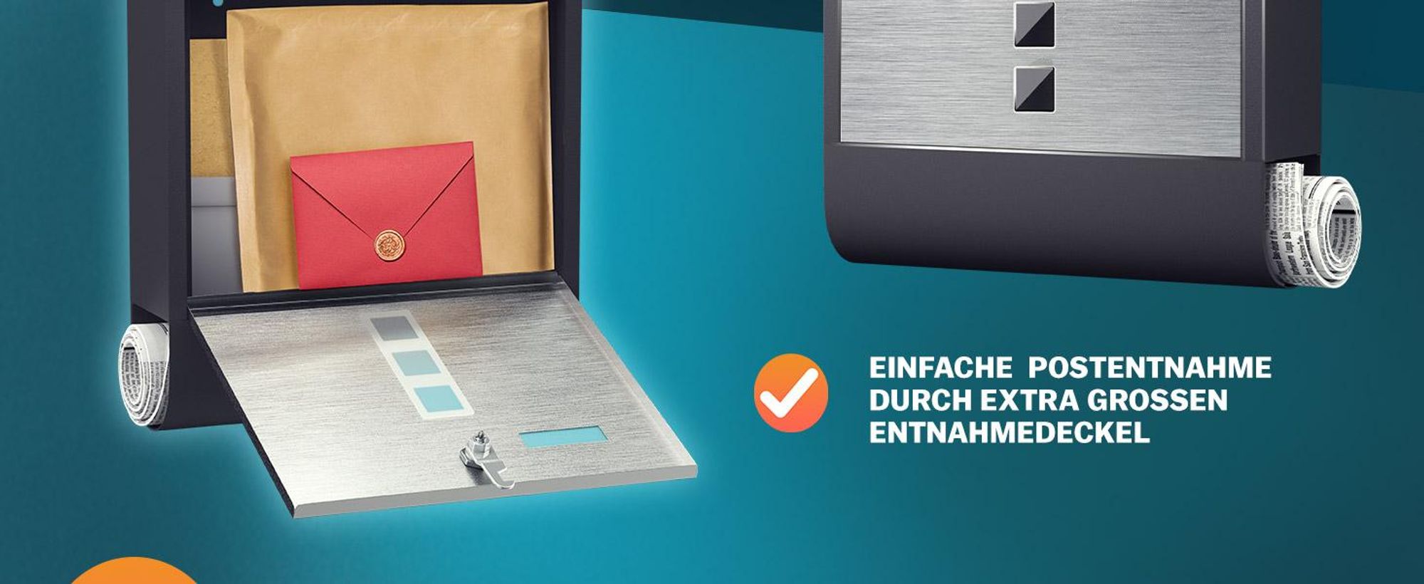 MONZANA® Briefkasten Kreuzschloss mit Kupfer-Schließzylinder drehbare Abdeckung 31x10x34 cm Sichtfenster Namensschild Zeitungsfach legierter Stahl 2 Schlüssel Postkasten Schwarz-Silber
