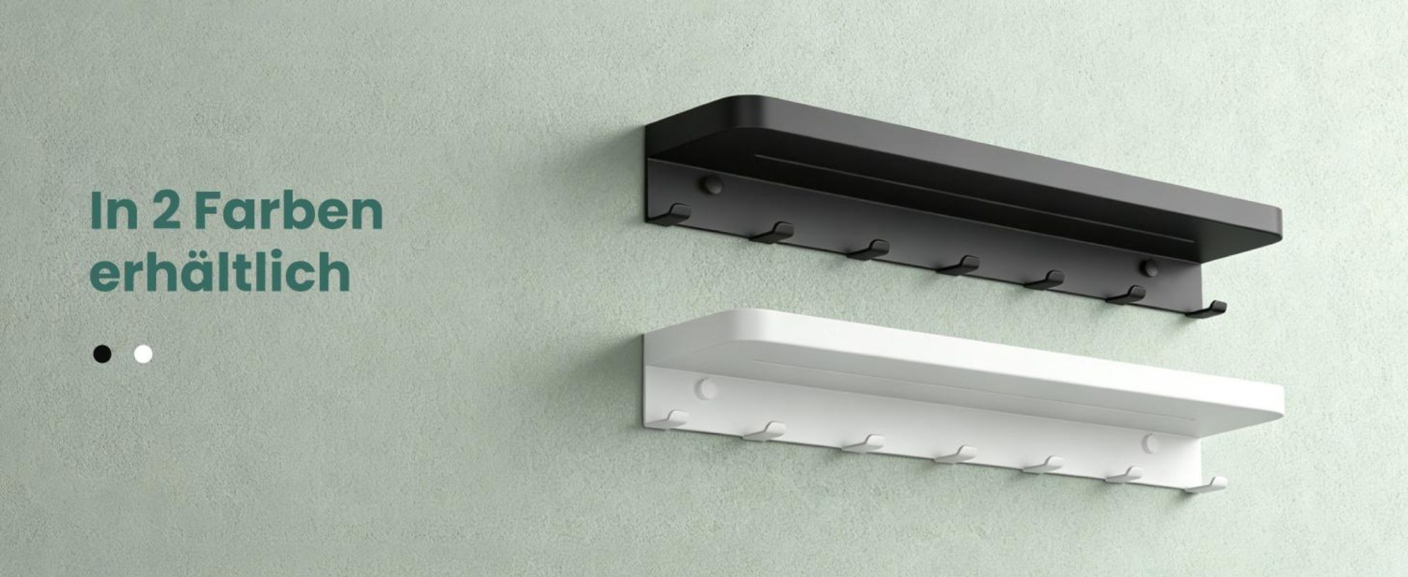 Mai & Mai Wandgarderobe mit Ablage, Garderobenleiste Inkl.7 Garderobenhaken Weiß 50cm, Reglo-20