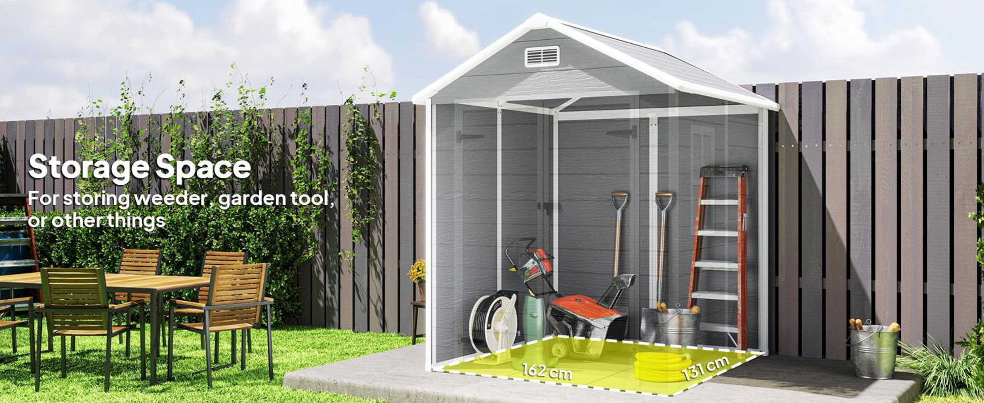 Szopa ogrodowa Outsunny 2,4 m², wodoodporna, z dachem dwuspadowym, 182 x 151 x 219/181 cm, domek narzędziowy z zamykanymi drzwiami i oknem, plastikowy garaż na rowery do ogrodu, na podwórko, szary