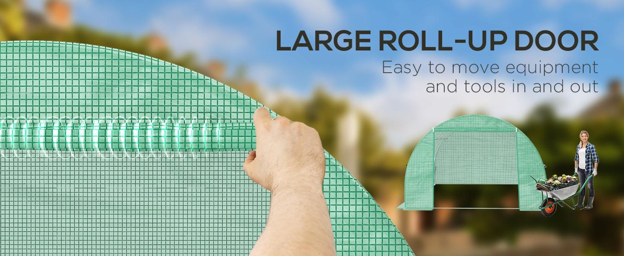 Szklarnia foliowa Outsunny – tunel foliowy 3,97 x 3 x 2 m, zrolowane pokrycie, kolor zielony