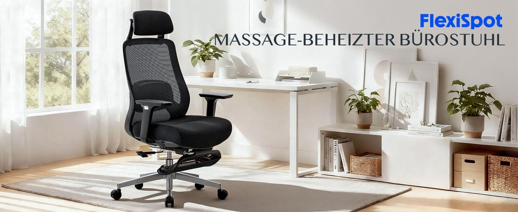 FLEXISPOT MasterEase Ergonomischer Bürostuhl mit 3D Shiatsu-Massage, verstellbarer Lendenstütze, Memory-Sitzkissen und ausziehbarer Fußstütze, Schwarz