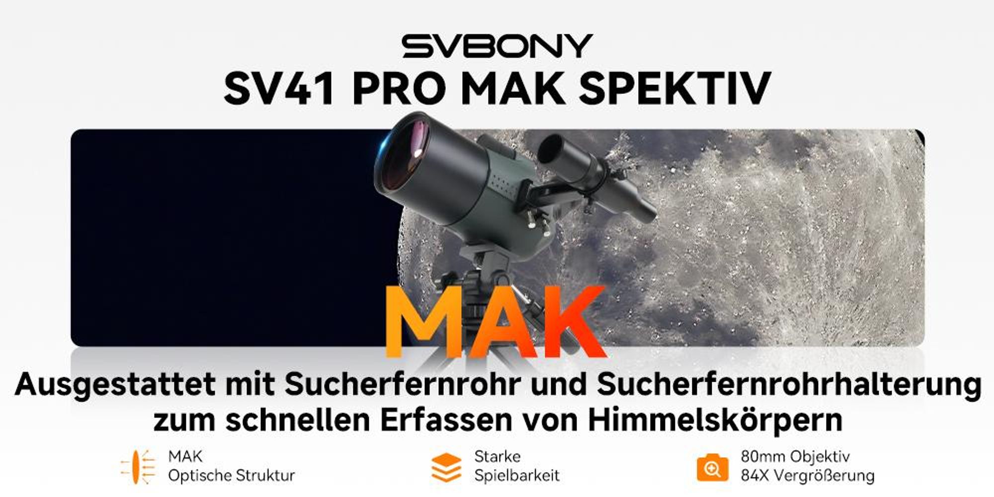 Svbony SV41Pro Mak Spektiv, 28-84X80 FMC Dual Speed Fokus, Wasserdicht, für Stargazing Vogelbeobachtung(Mit WiFi Spektiv Kamera und Sucherfernrohr)