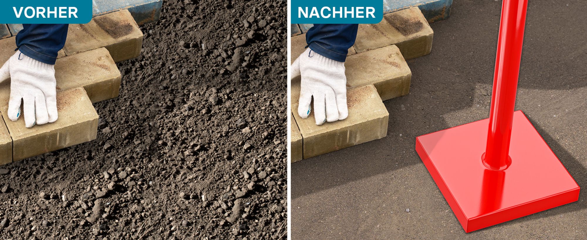 Wiltec Bodenverdichter 11,5 kg aus Stahl, 83 cm hoch, mit 20 x 20 cm Grundplatte und T-Griff zum Verdichten, Handstampfer Bodenstampfer für Gartenarbeit