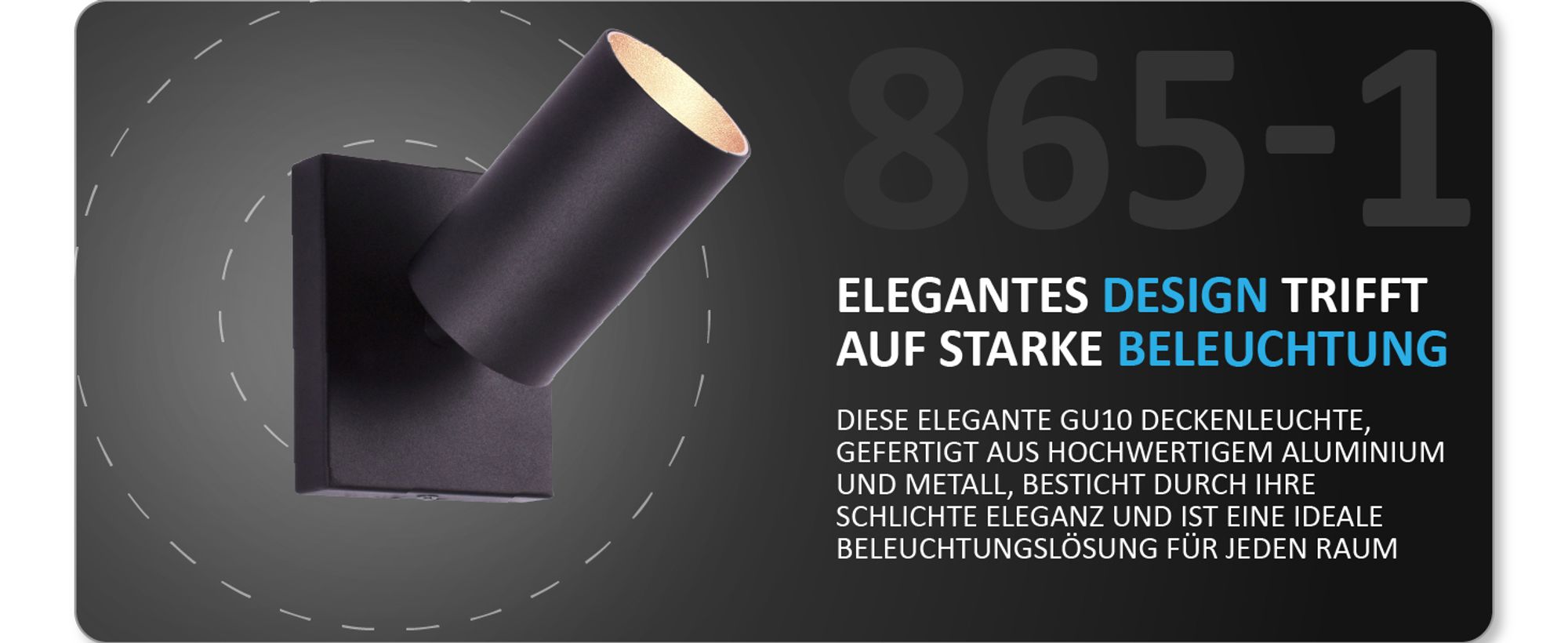 GU10 Deckenleuchte ProSpot 866-1 Schwarz – 1-flammig, Aluminium, IP20