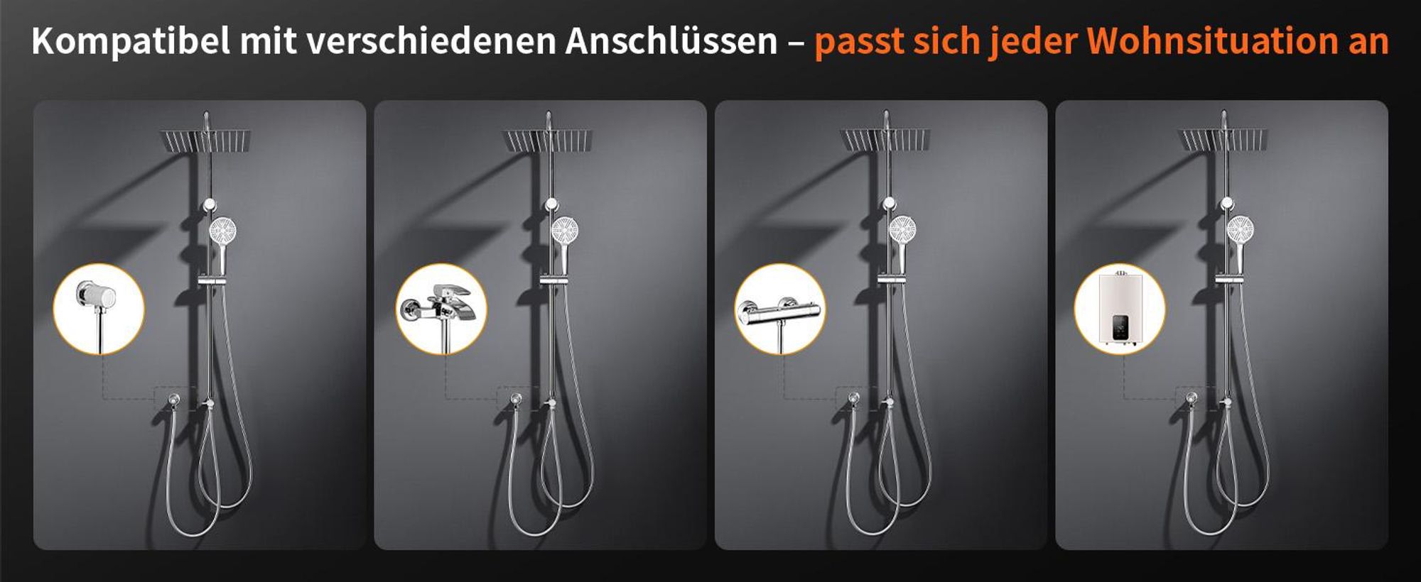 Homelody Duschsystem ohne Armatur, Duschset Duschsäule mit SUS 304 Edelstahl 30cm kopfbrause & Handbrause Quadratisch, 5 Strahlarten, Chrom