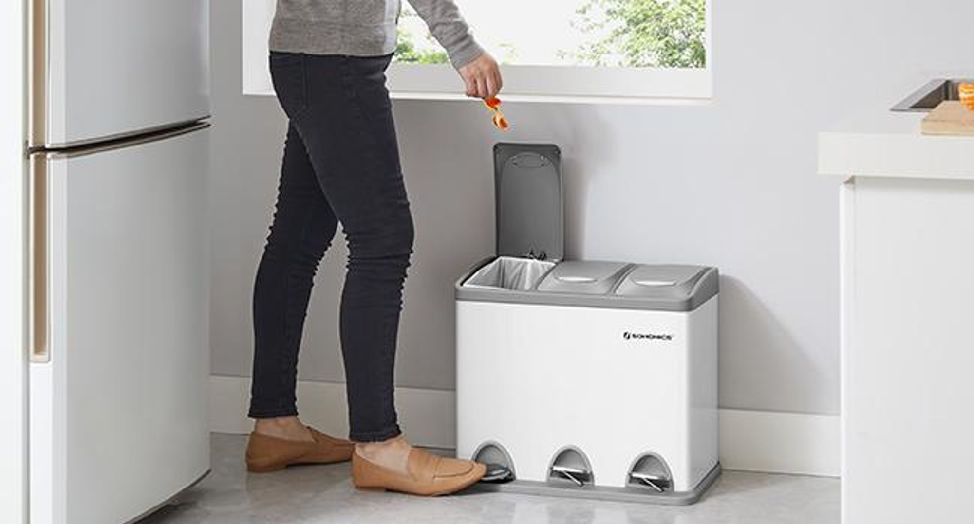 SONGMICS Mülleimer Mülltrennsystem, aus Metall, 24 L, Küche