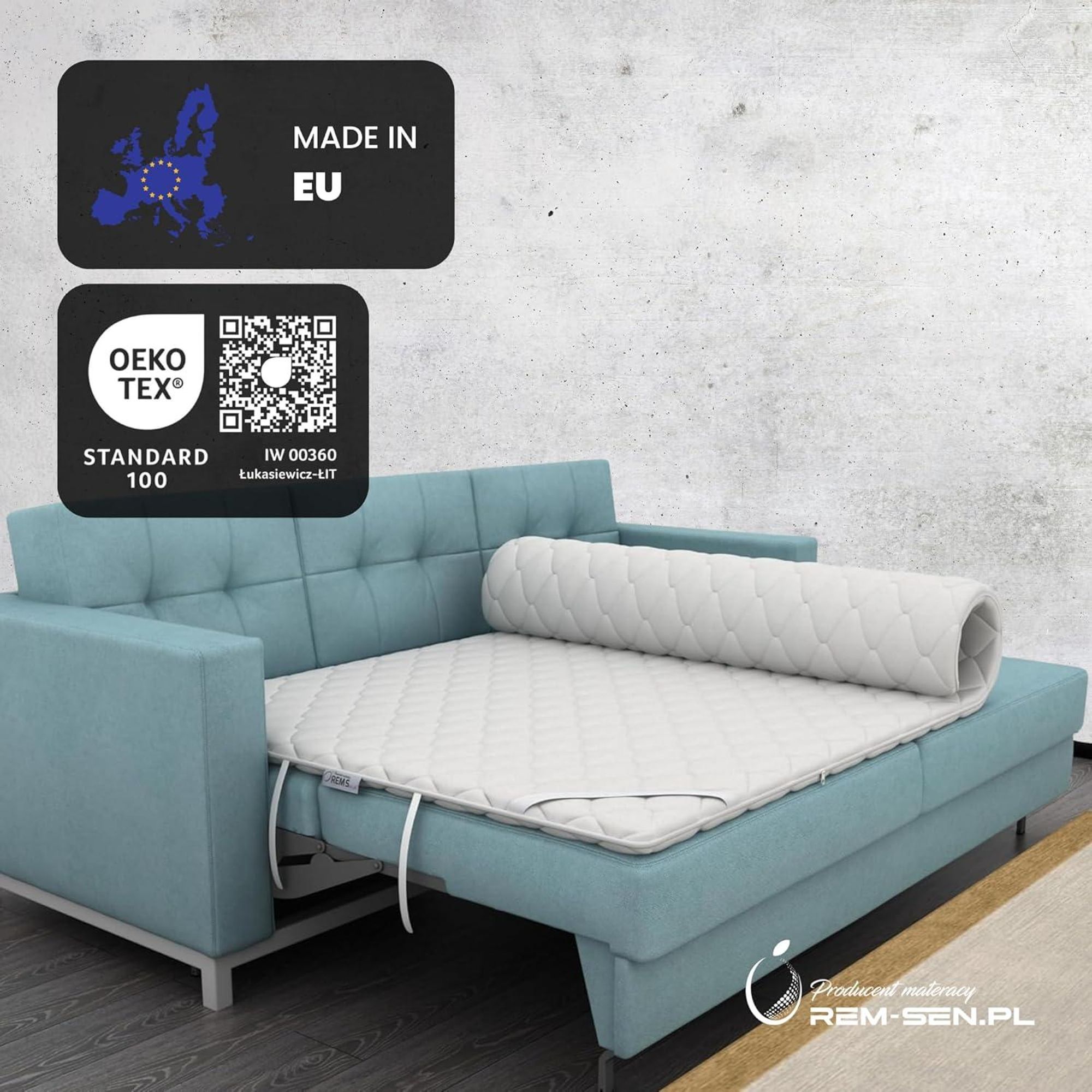 REM-Sen Matratzen Topper Soft Matratzentopper 80x190cm Höhe 5 cm Härtegrad 2 (H2) Mattress Topper aus Weicher Schaumstoff, Dreilagige Membranhülle,