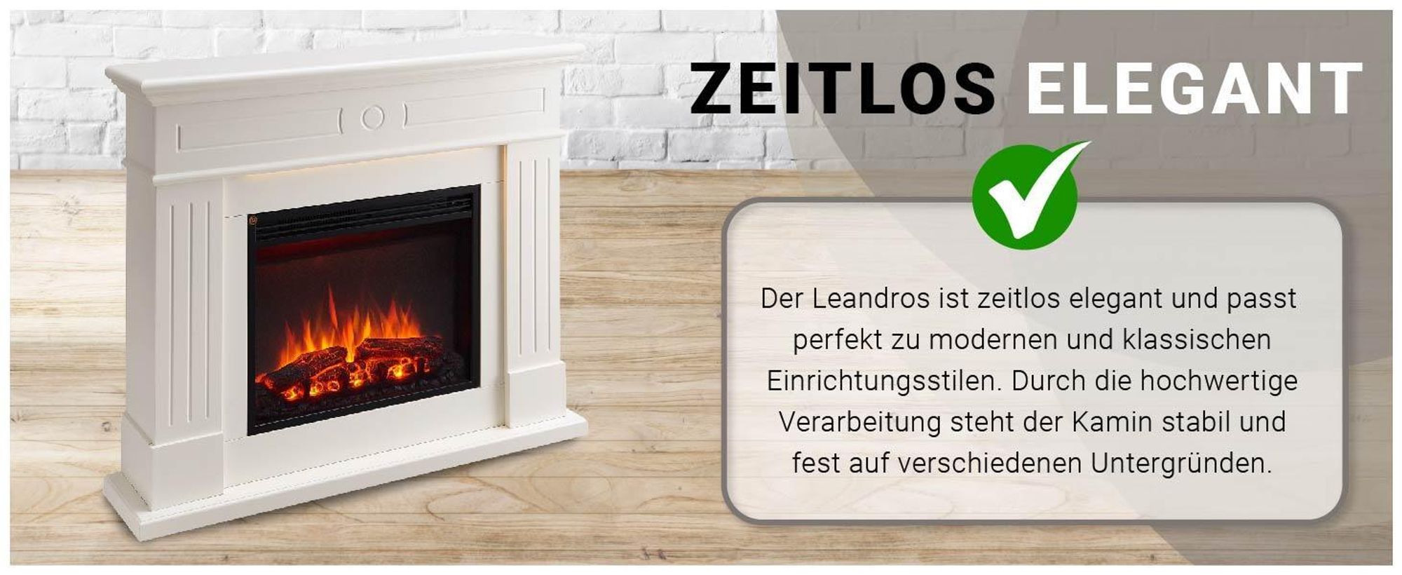 Elektrokamin Standkamin BALDERIA Leandros – Heizung bis 2000 W, weiss