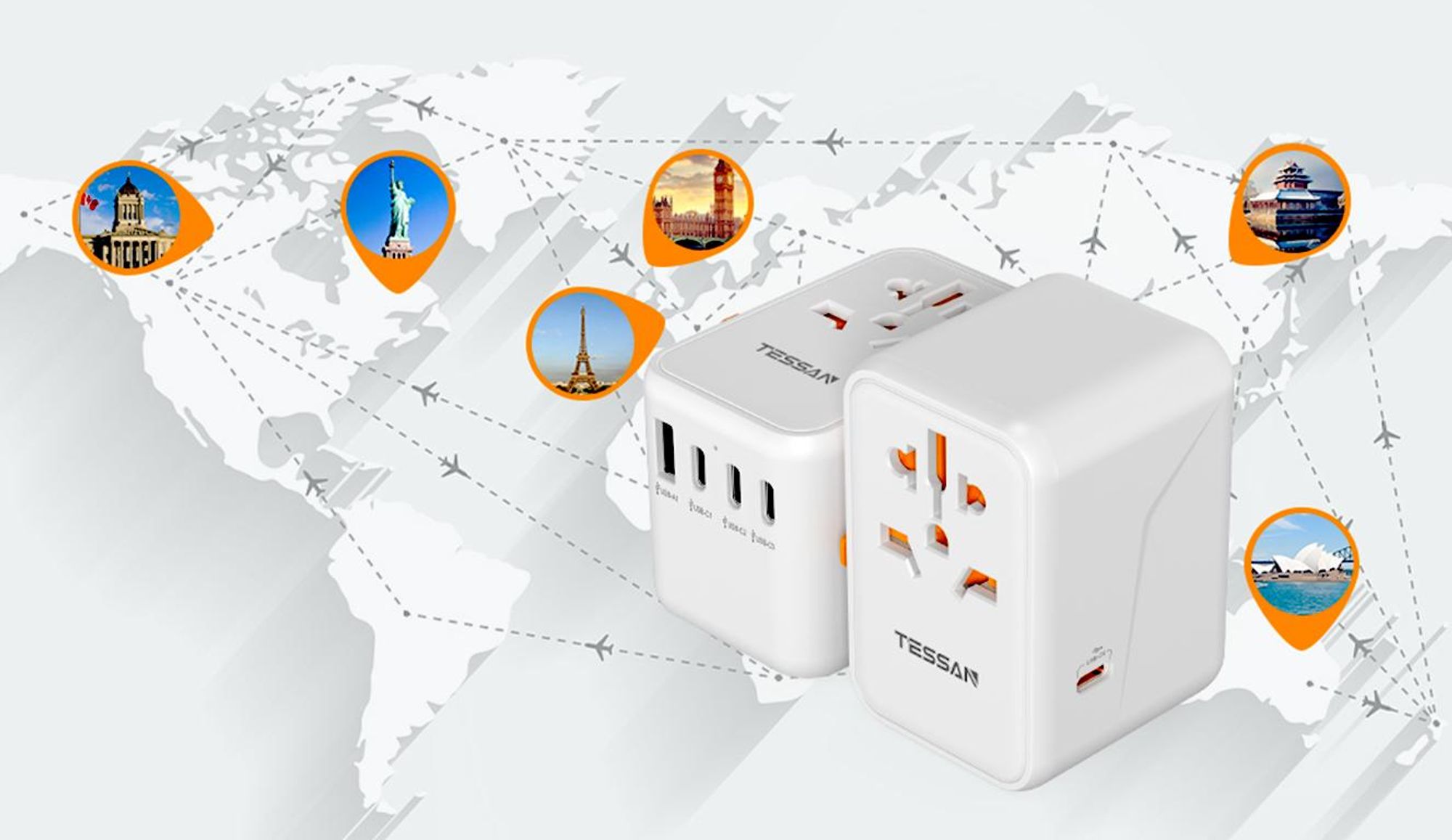 65W Reiseadapter Weltweit Universal Reisestecker mit 1 USB A 4 USB C Internationaler Steckdosenadapter für Deutschland USA England Australien