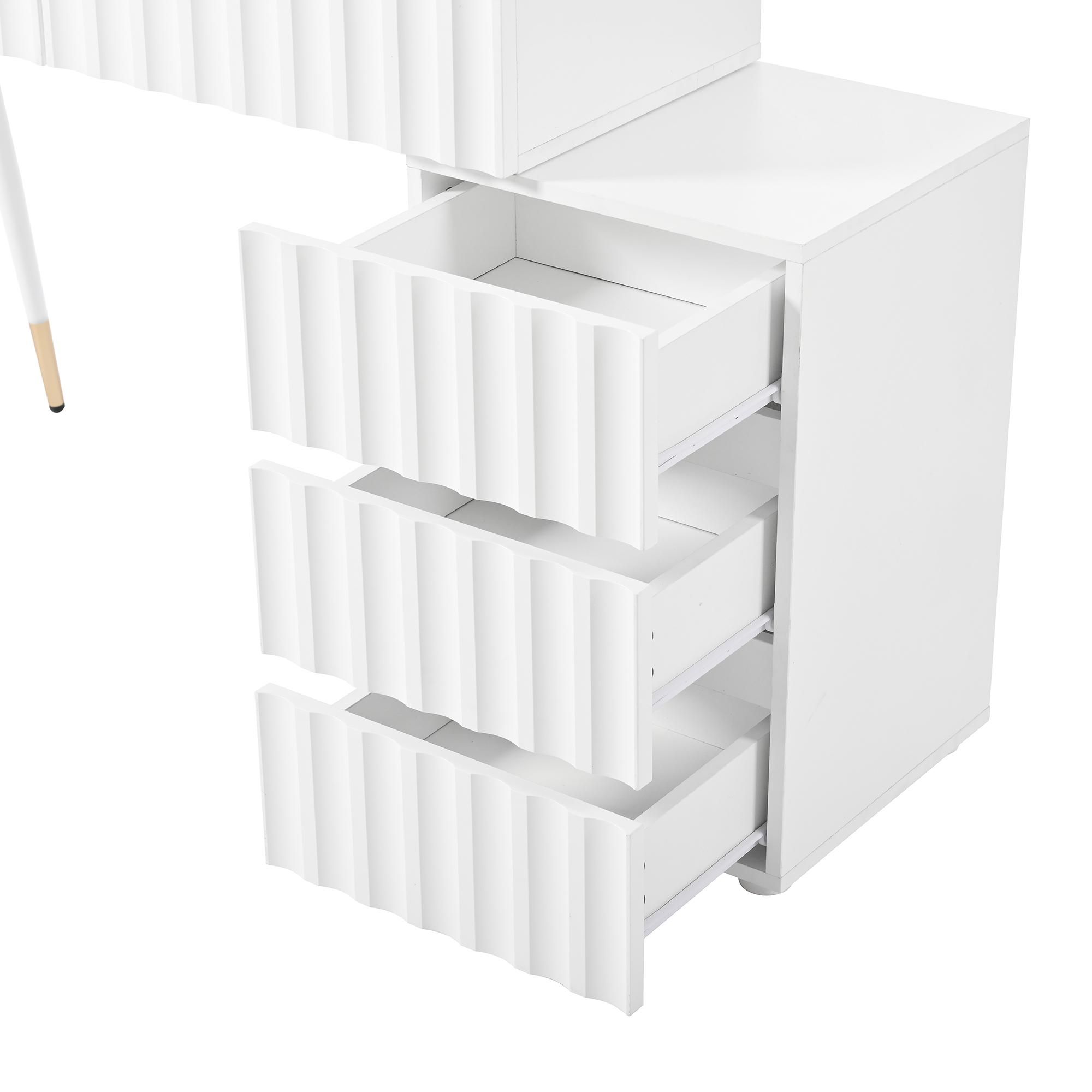 Merax Schminktisch mit Spiegel, LED-Beleuchtung , Einstellbare Helligkeit, Kosmetiktisch mit 5 Schubladen, Schminkkommode, Weiß