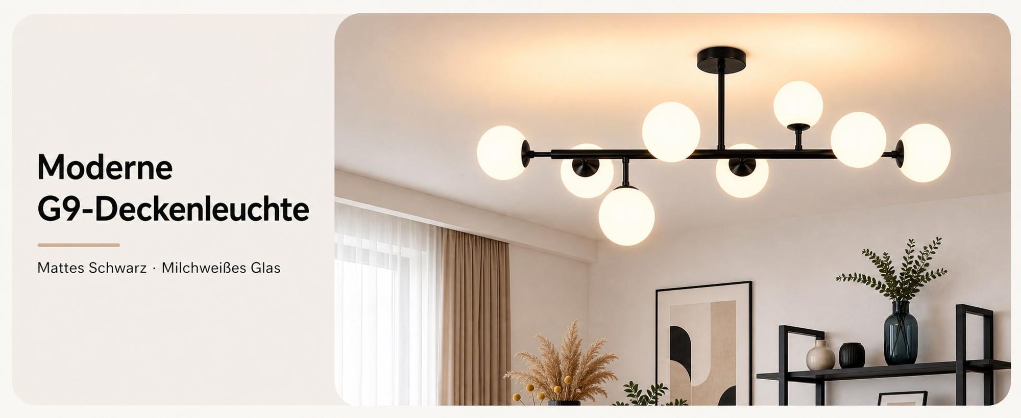 Lampada a soffitto a 8 luci, stile vintage, ideale per soggiorno, camera da letto, ufficio, corridoio o sala da pranzo. Diametro 105 cm. Attacco G9. Lampada da soffitto in vetro nero