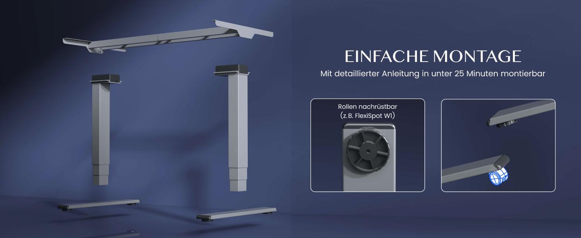 FLEXISPOT EC5 Pro höhenverstellbares Schreibtischgestell elektrisch mit 2 Motoren 160kg Tragkraft 3-fach-Teleskop Speicher- und Timer-Funktion Grau