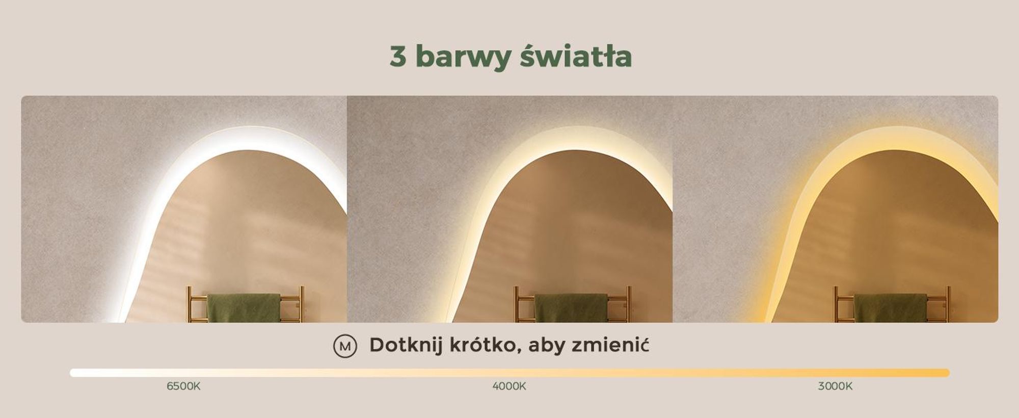 S'AFIELINA Lustro Łazienkowe LED 48 × 72 cm, Podświetlane, Asymetryczne,3 barwy światła, regulacja jasności, funkcja przeciwmgielna i pamięć ustawień