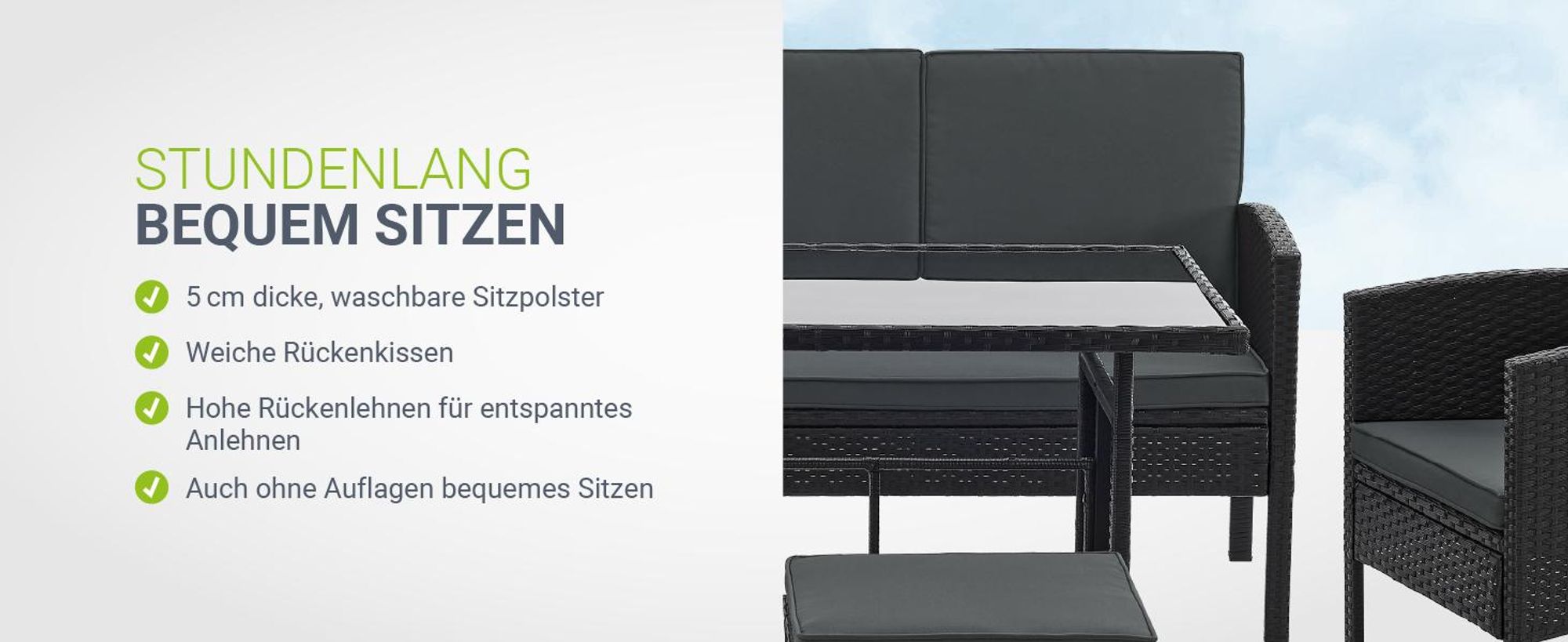 Juskys Polyrattan Gartenmöbel Sitzgruppe Turin Set 6 teilig - Outdoor Möbel Schwarz