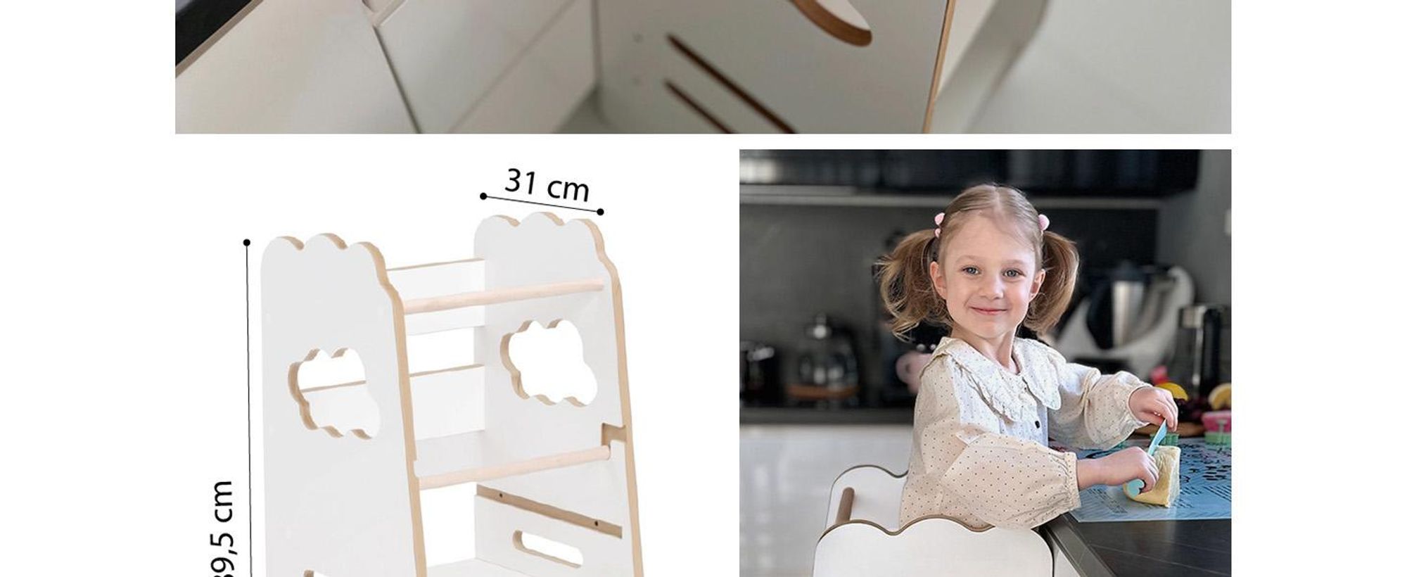 MISIOO Učební věž pro děti od 1 roku - Nastavitelná výška schůdků - 3 výškové úrovně - Zaoblené hrany - Laminované povrchy - Do 50 kg