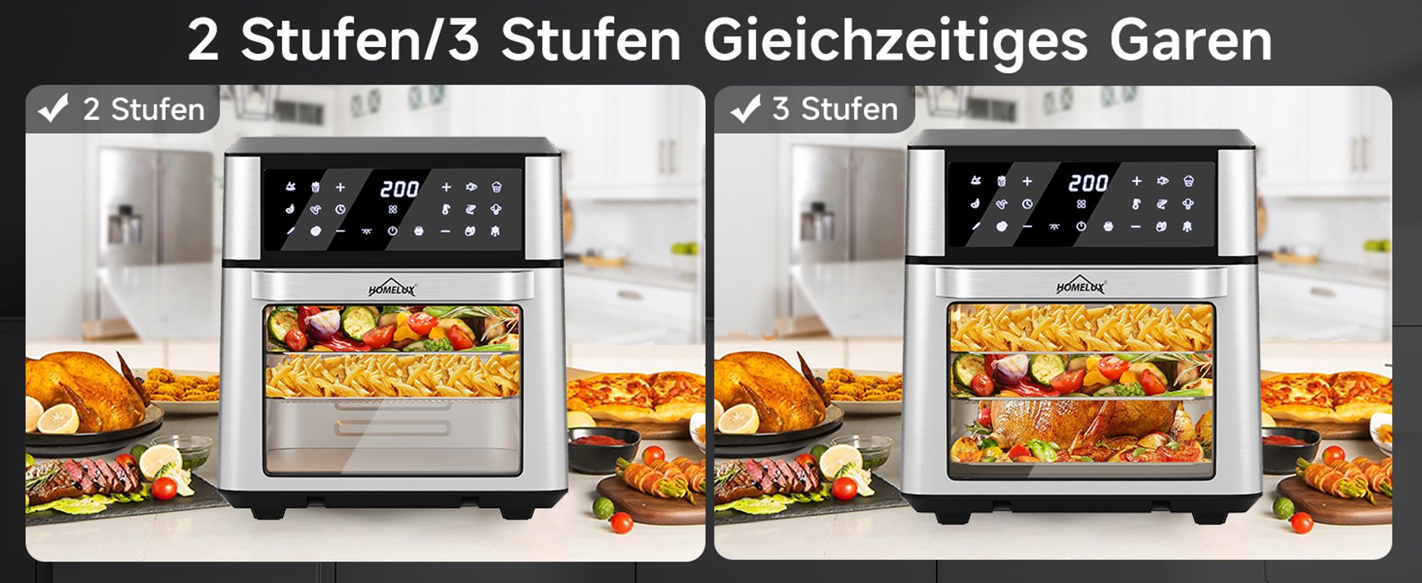 Heißluftfritteuse 12L Minibackofen Airfryer 12 Programmen ,Heissluft Fritteuse mit Sichtfenster ,Pizza-OfenTouch-Bedienung, 60 Min Timer
